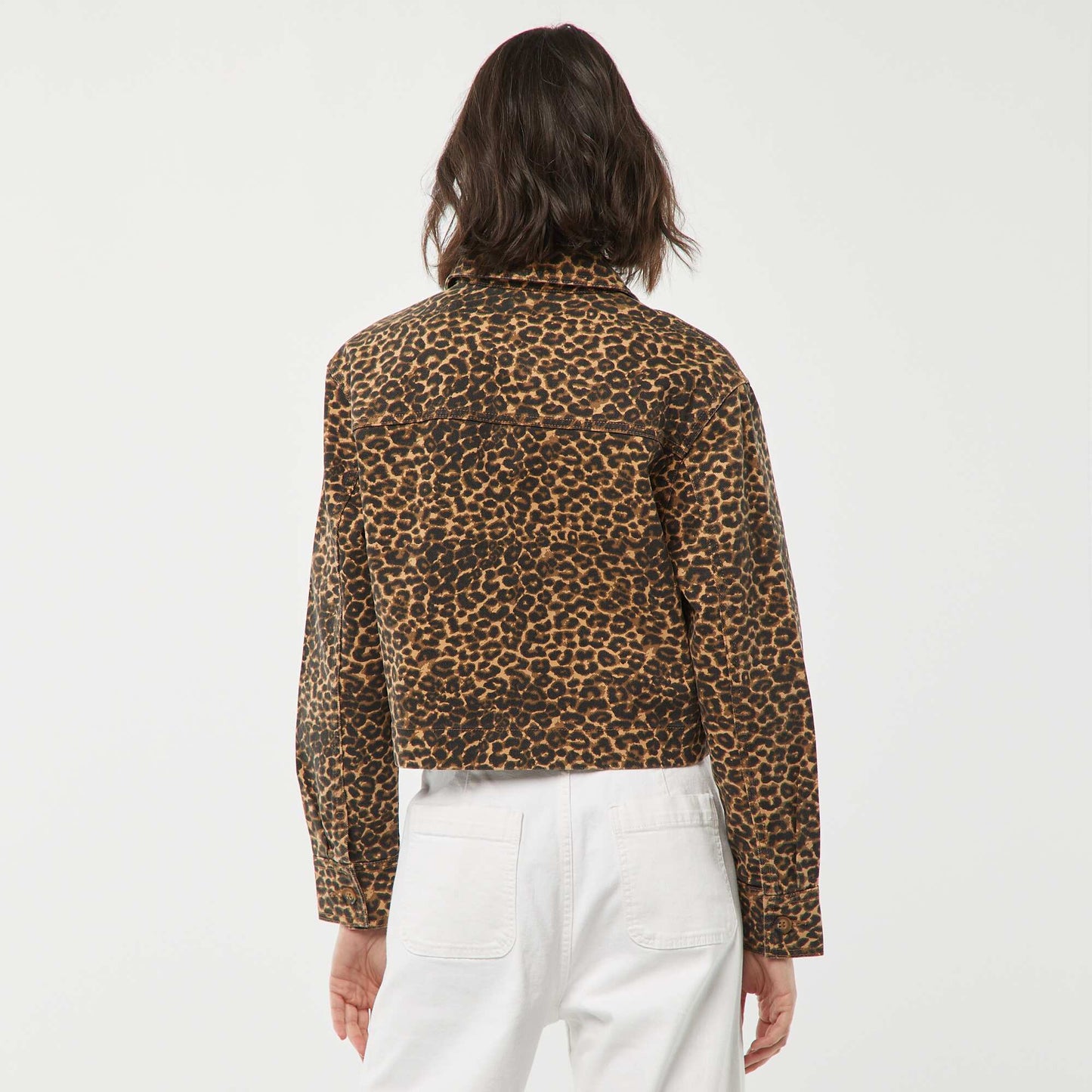 Veste en jean à motif léopard BEIGE