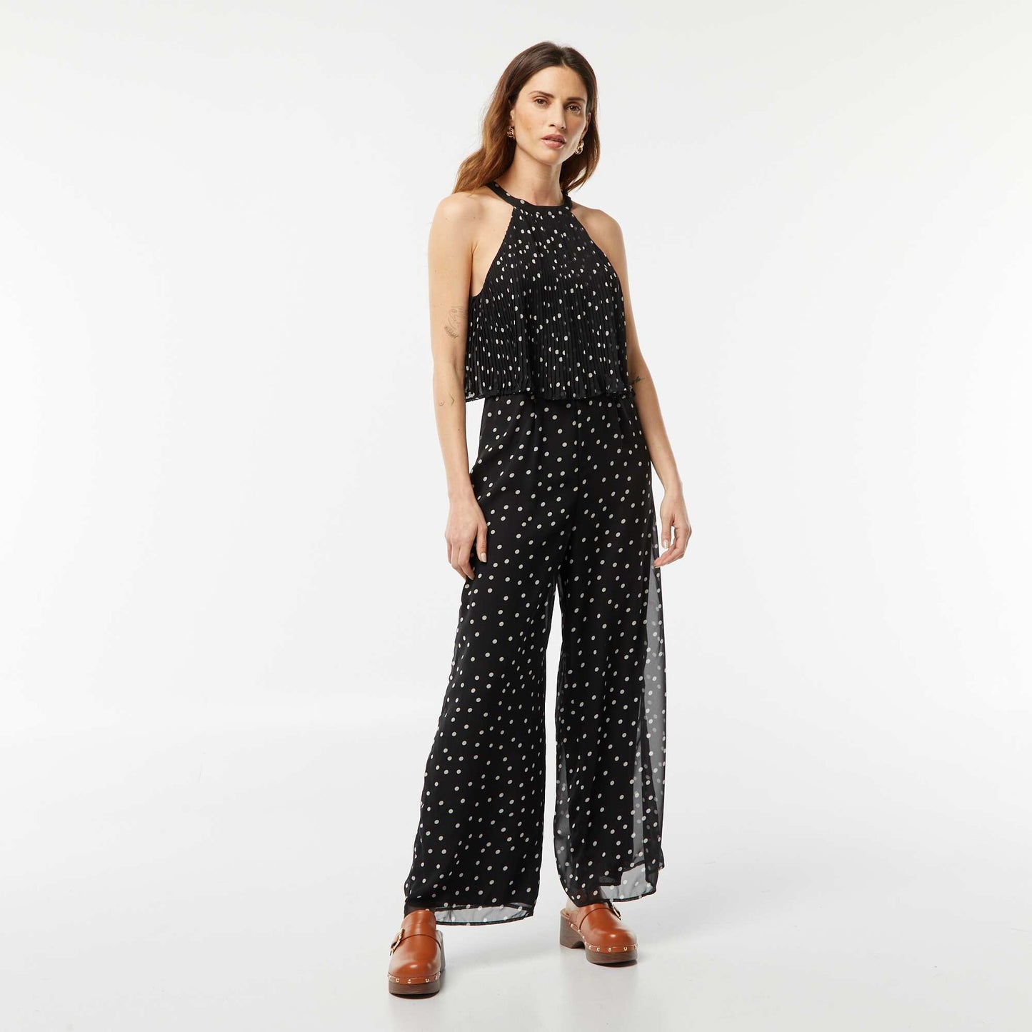 Combinaison pantalon avec haut plissé à emmanchure américaine BLANC
