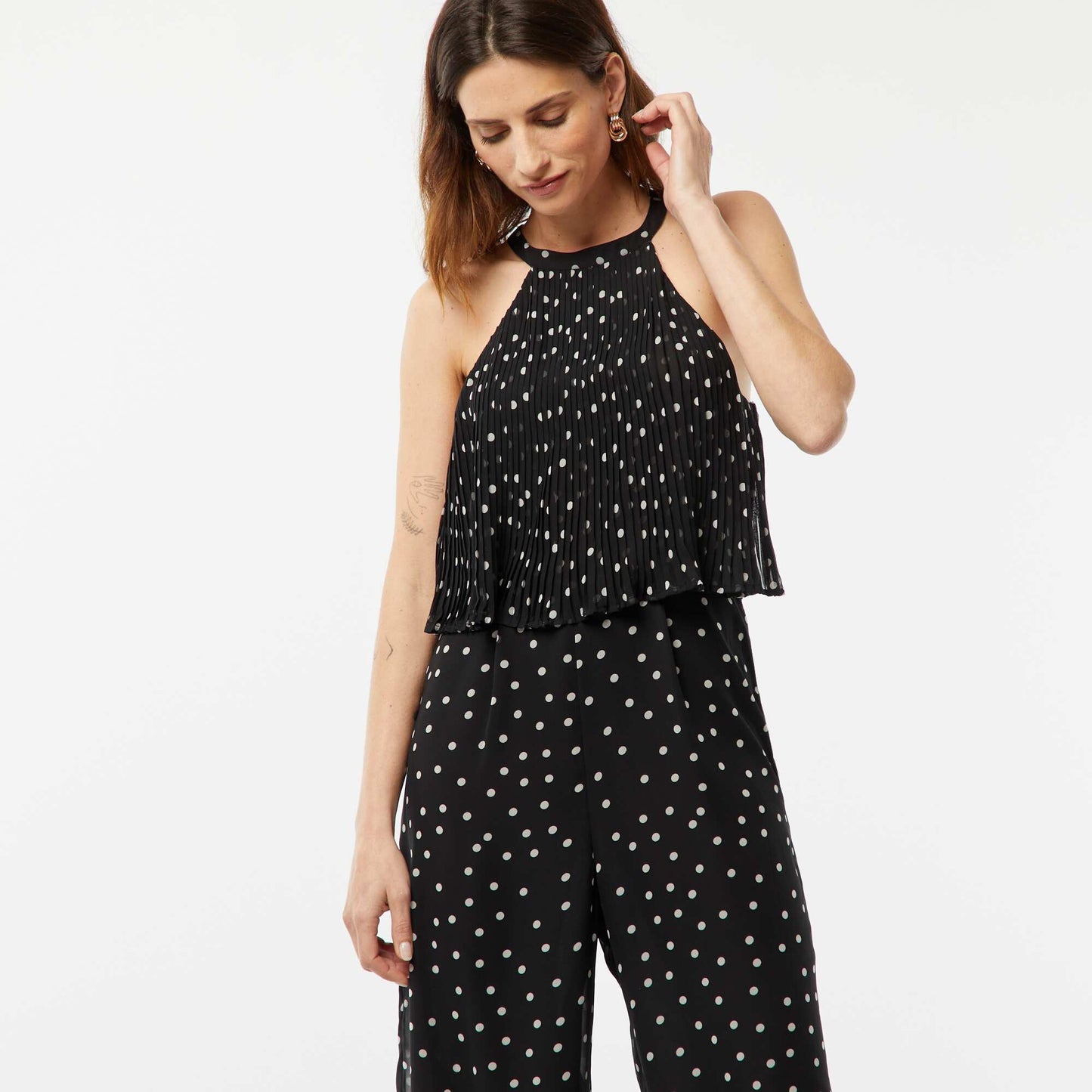 Combinaison pantalon avec haut plissé à emmanchure américaine BLANC