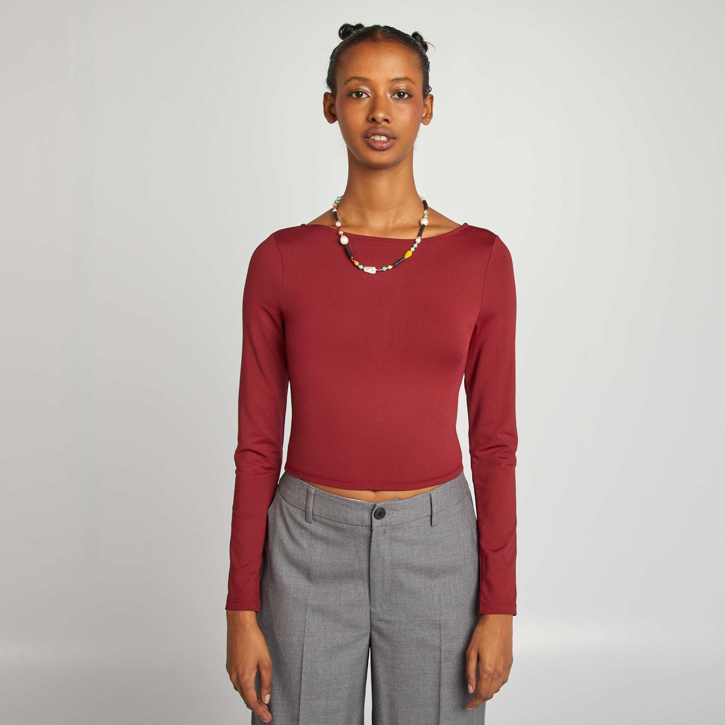 T-shirt crop top croisé au dos Rouge