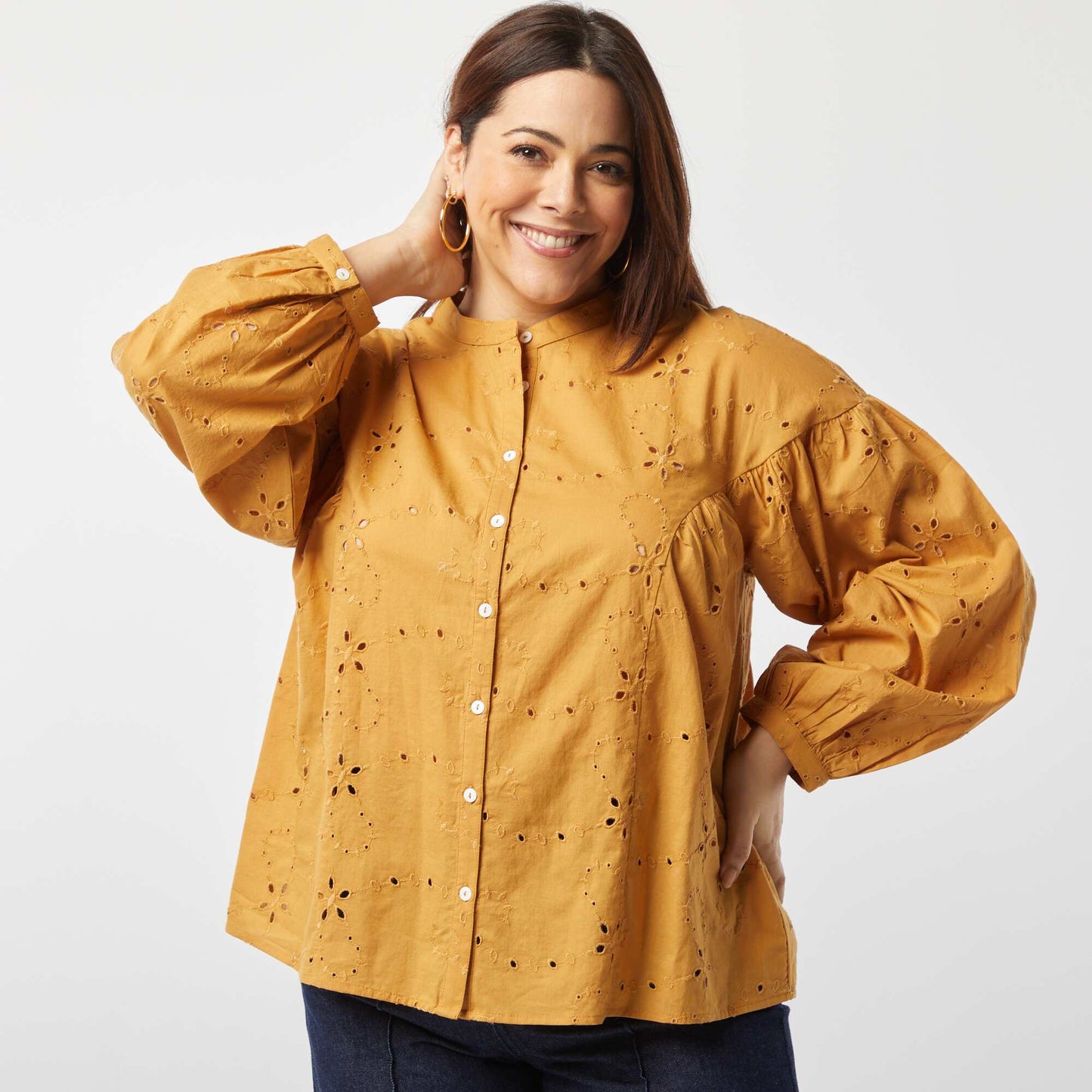 Blouse en broderie anglaise MOUTARDE