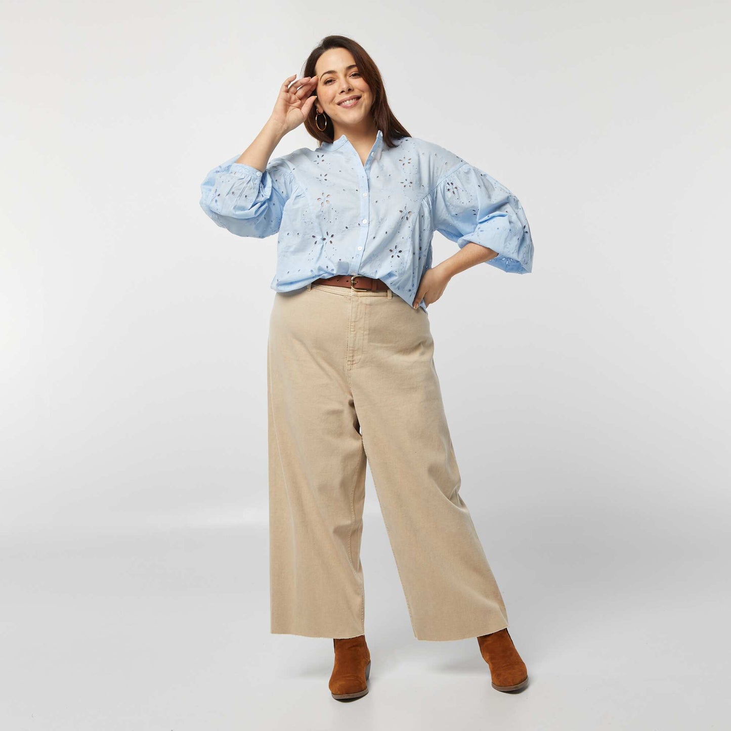 Blouse en broderie anglaise BLEU CIEL