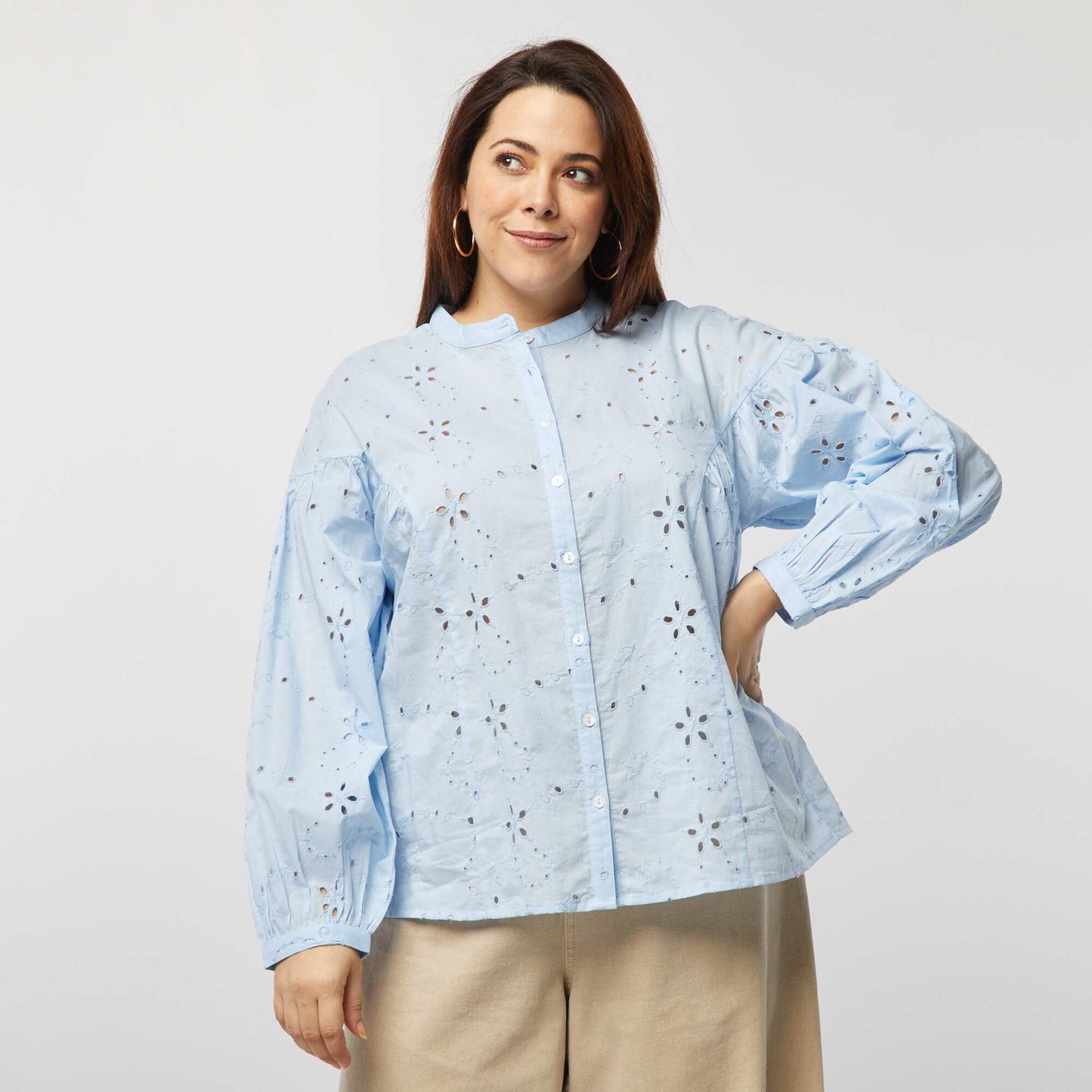 Blouse en broderie anglaise BLEU CIEL