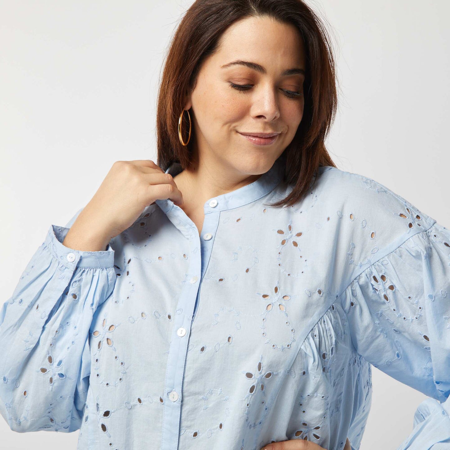 Blouse en broderie anglaise BLEU CIEL