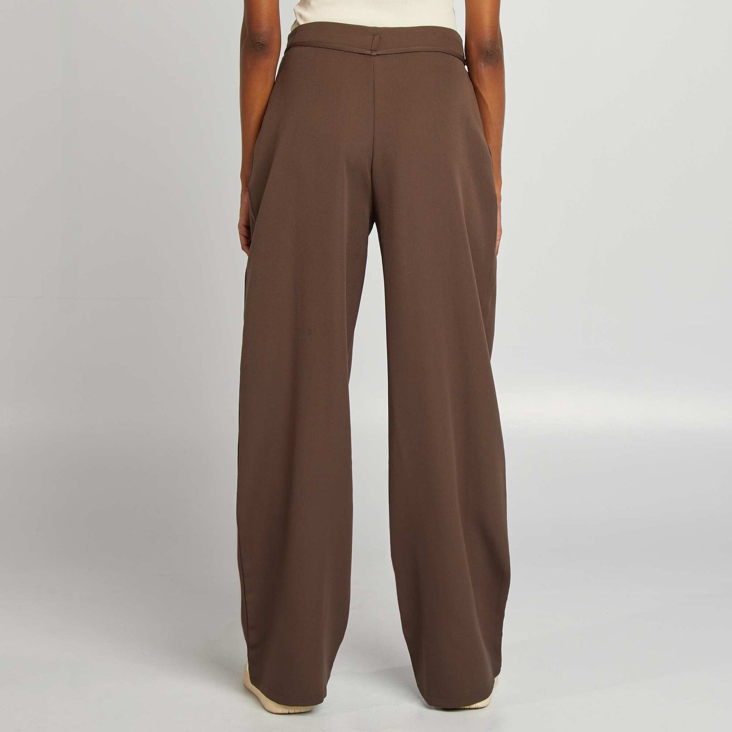 Pantalon large uni avec ceinture MARRON