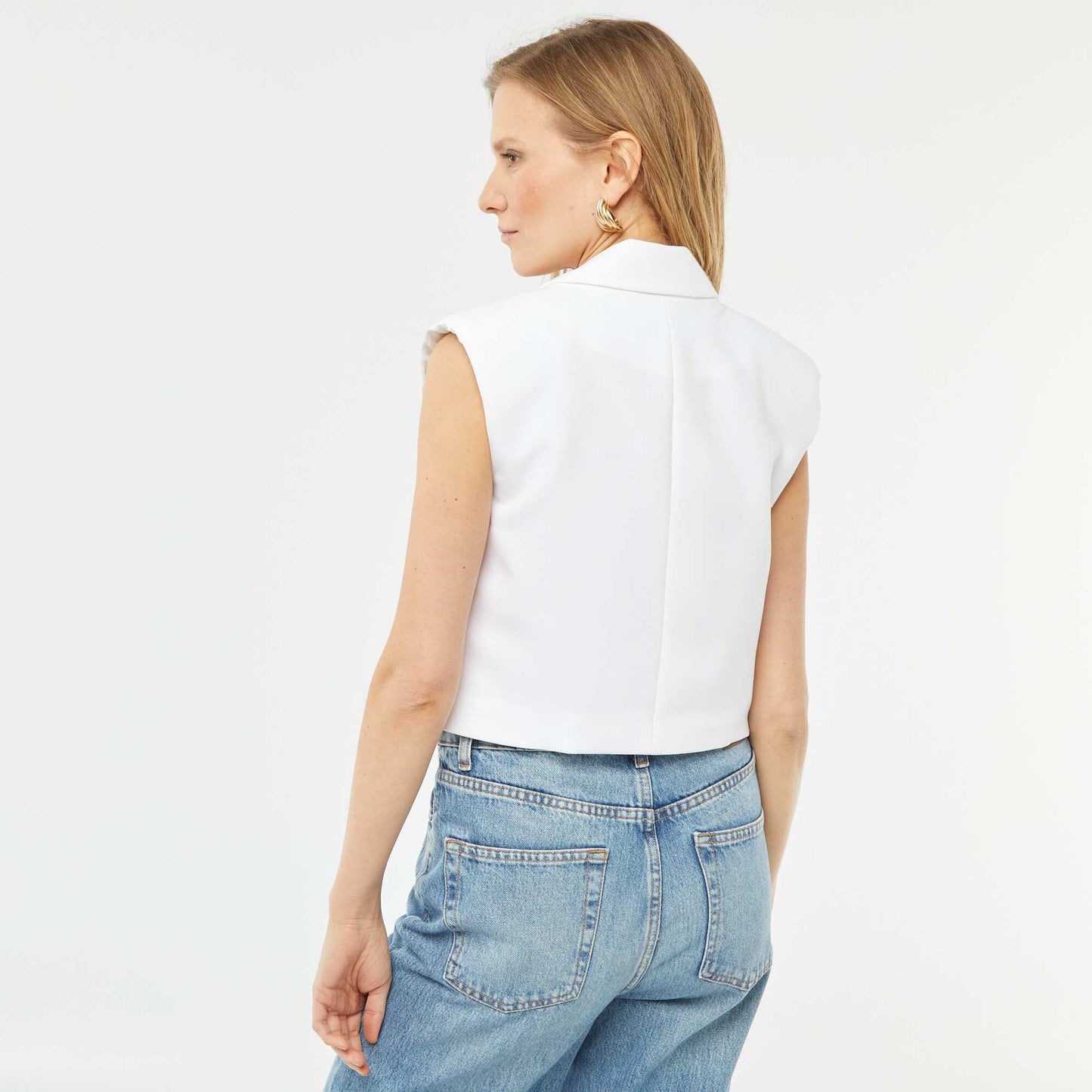 Veste tailleur crop-top sans manches BLANC