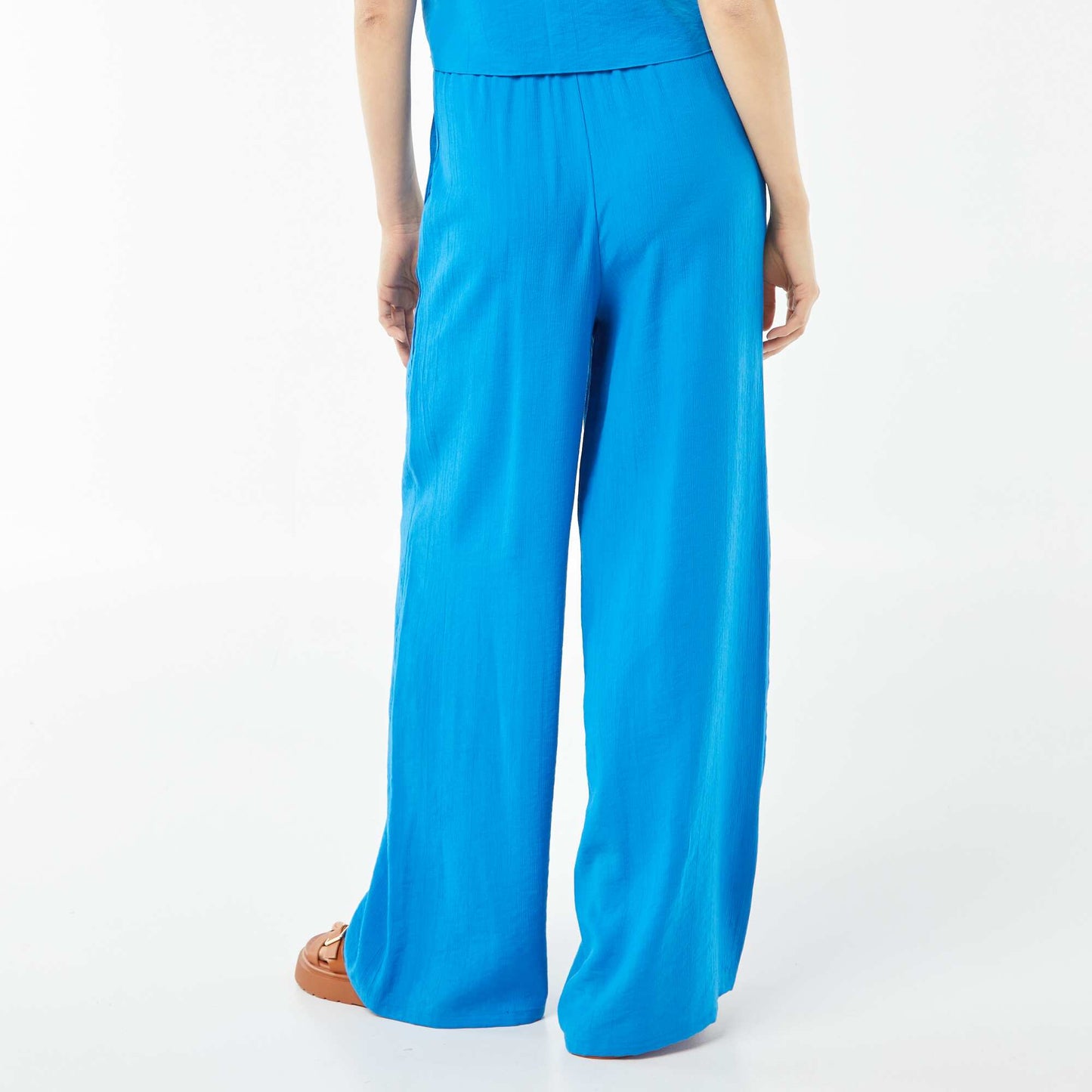 Pantalon large en matière crêpée avec 2 poches BLEU