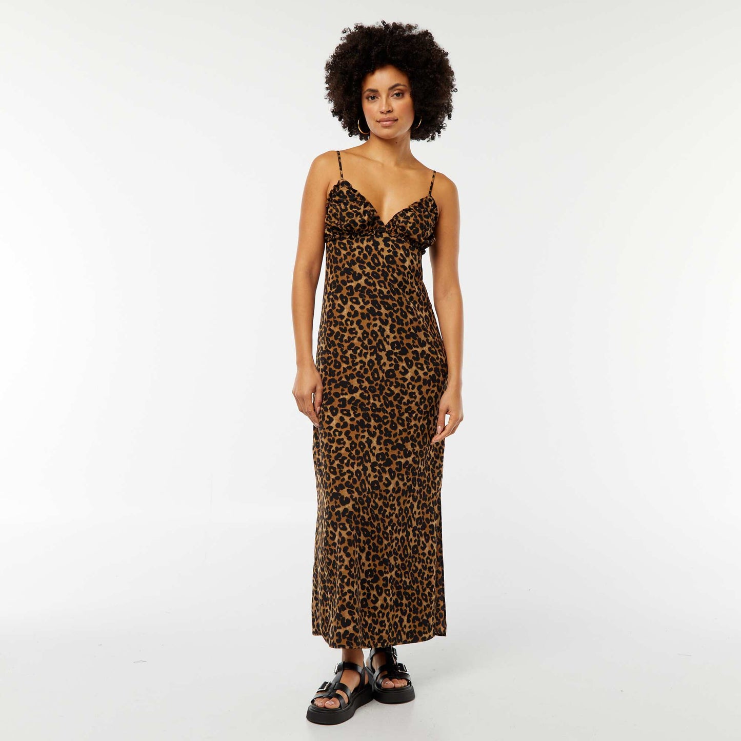 Robe fluide midi avec haut effet nuisette LéOPARD