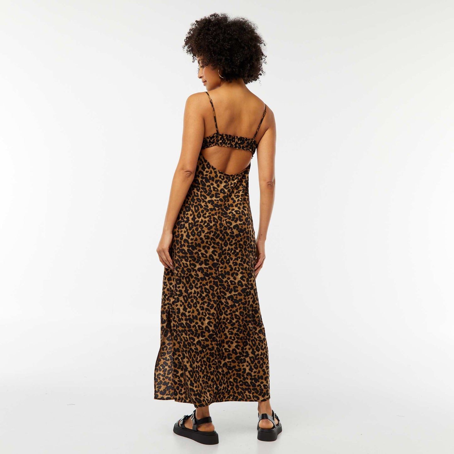 Robe fluide midi avec haut effet nuisette LéOPARD
