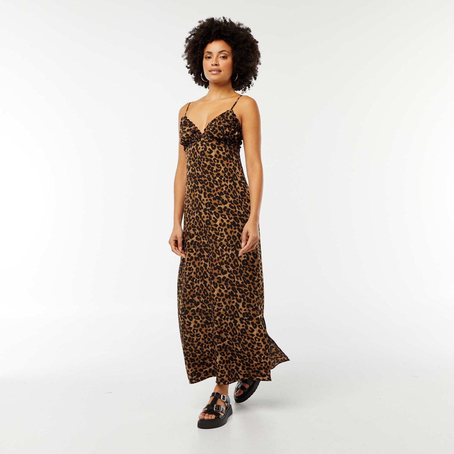 Robe fluide midi avec haut effet nuisette LéOPARD