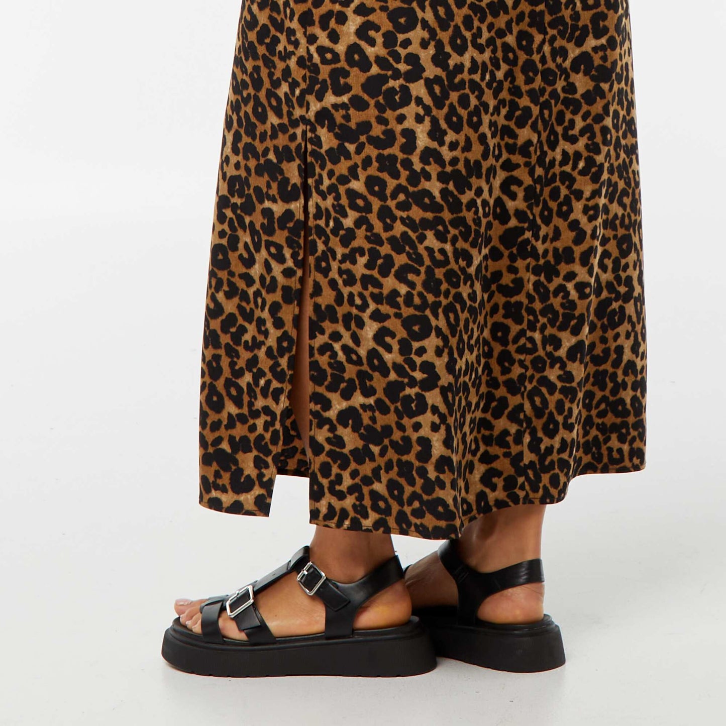 Robe fluide midi avec haut effet nuisette LéOPARD