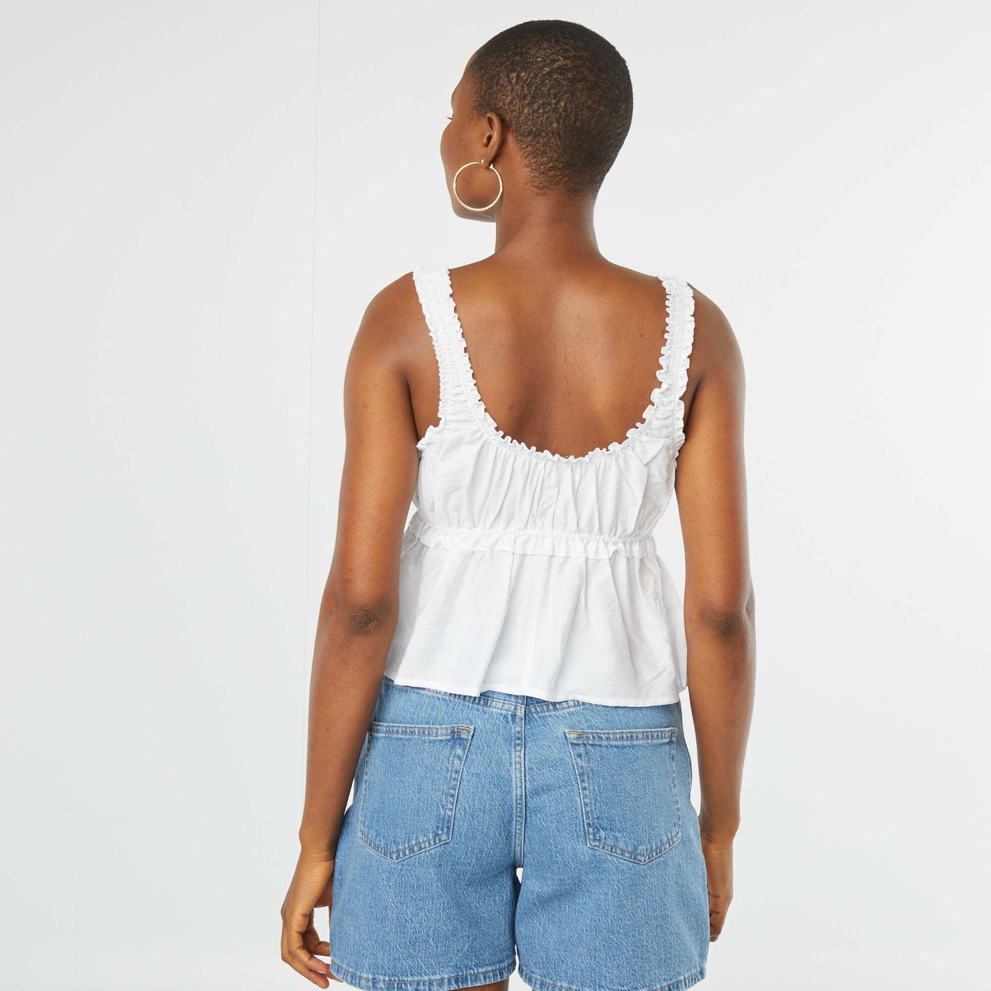 Top sans manches avec bords volantées BLANC