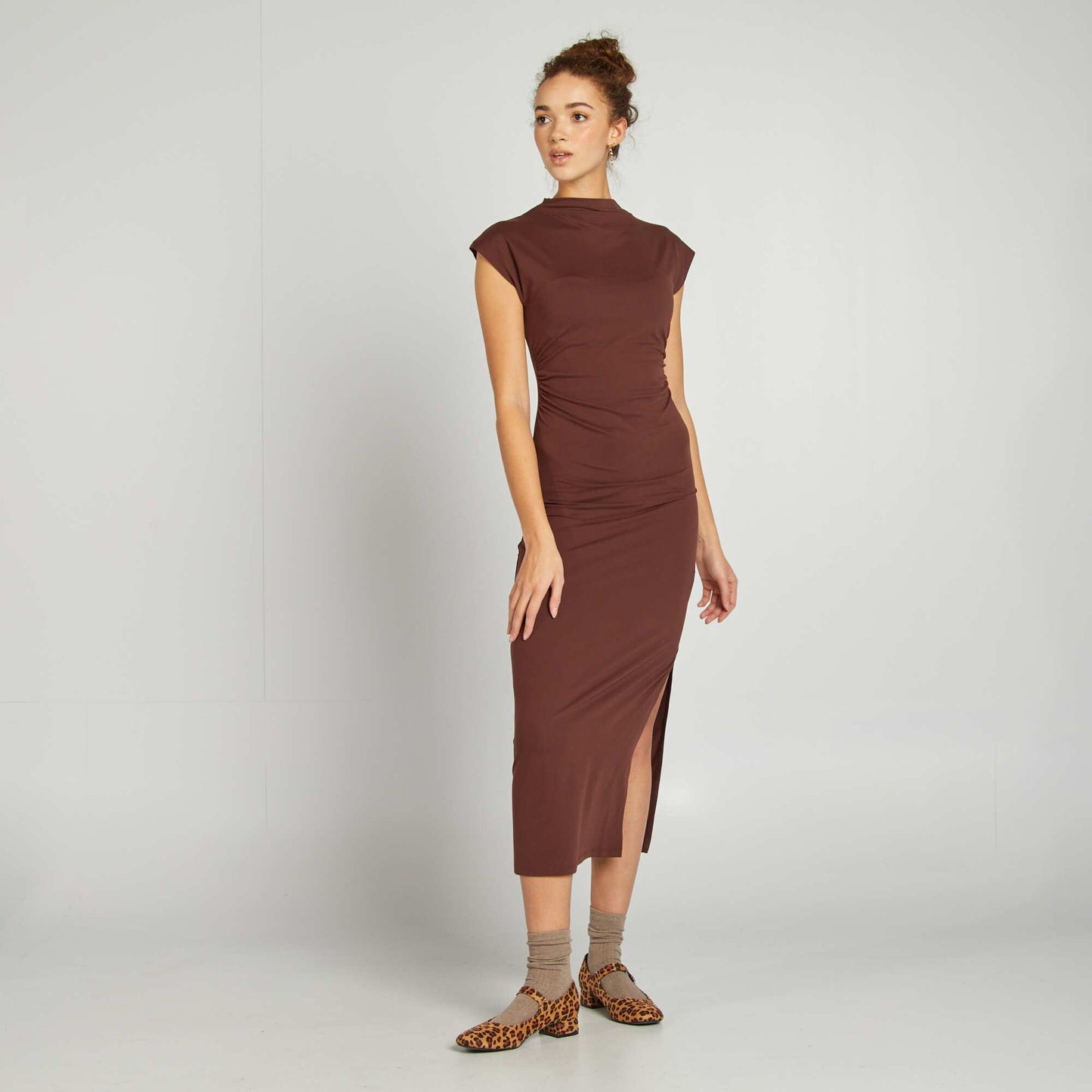 Robe longue effet drapé MARRON