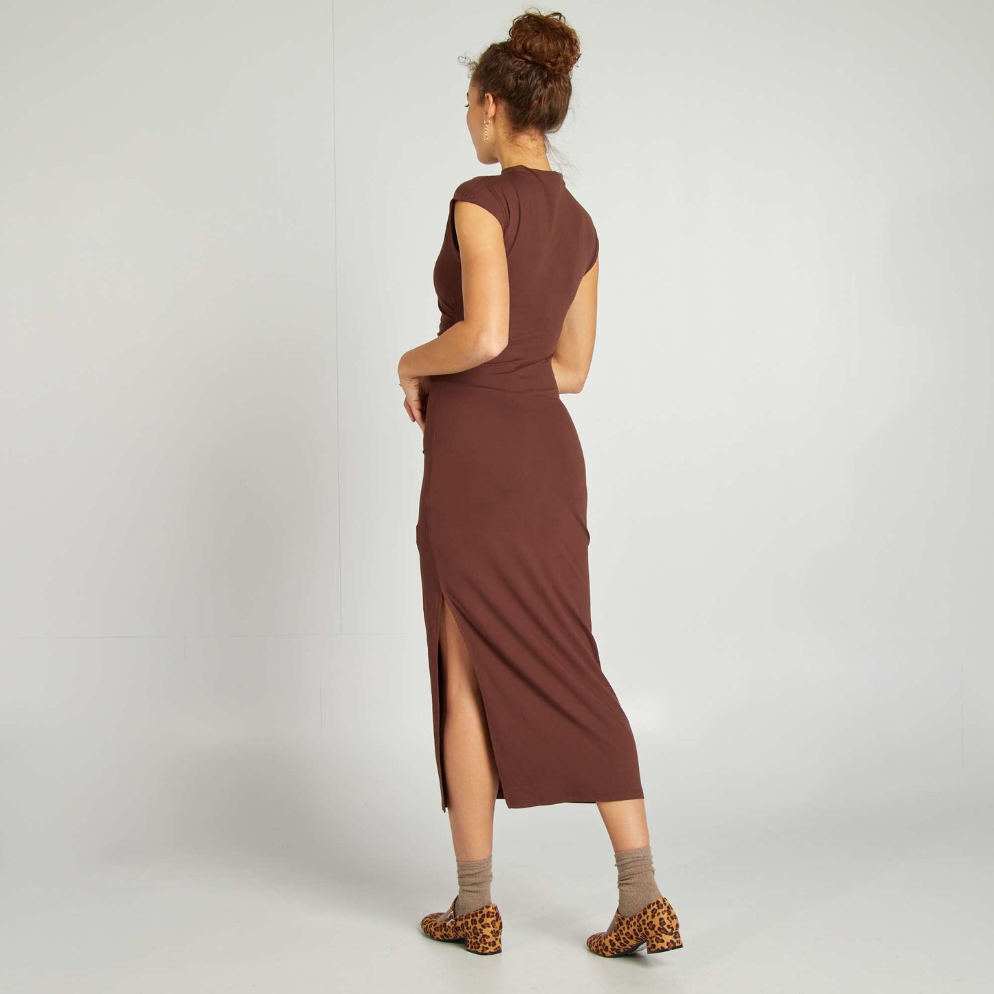 Robe longue effet drapé MARRON