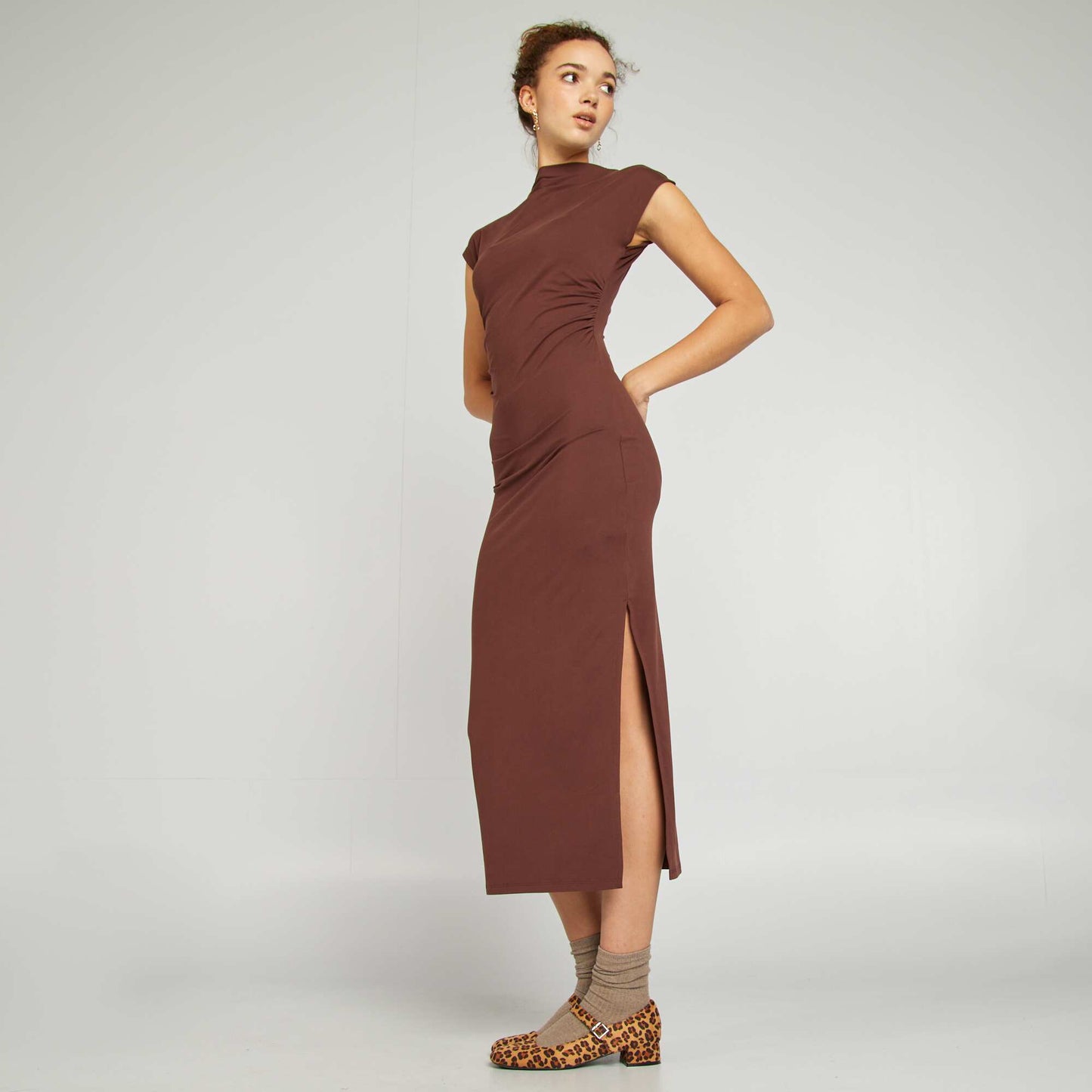 Robe longue effet drapé MARRON