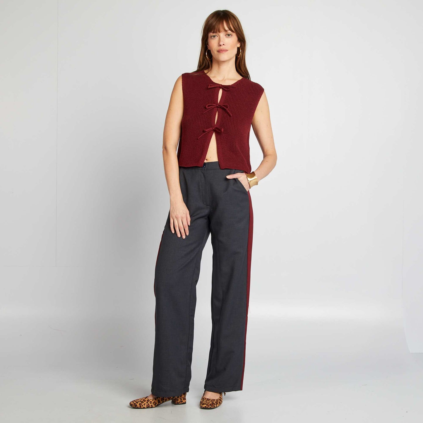 Pantalon city large avec bandes sur les côtés BLEU