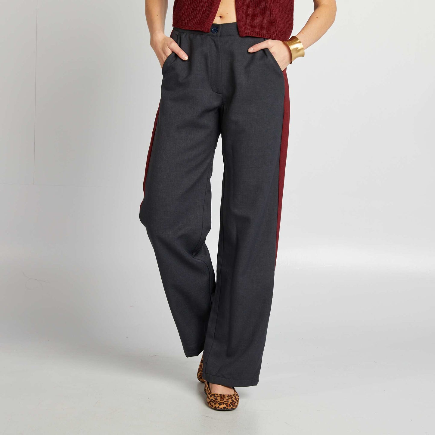 Pantalon city large avec bandes sur les côtés BLEU