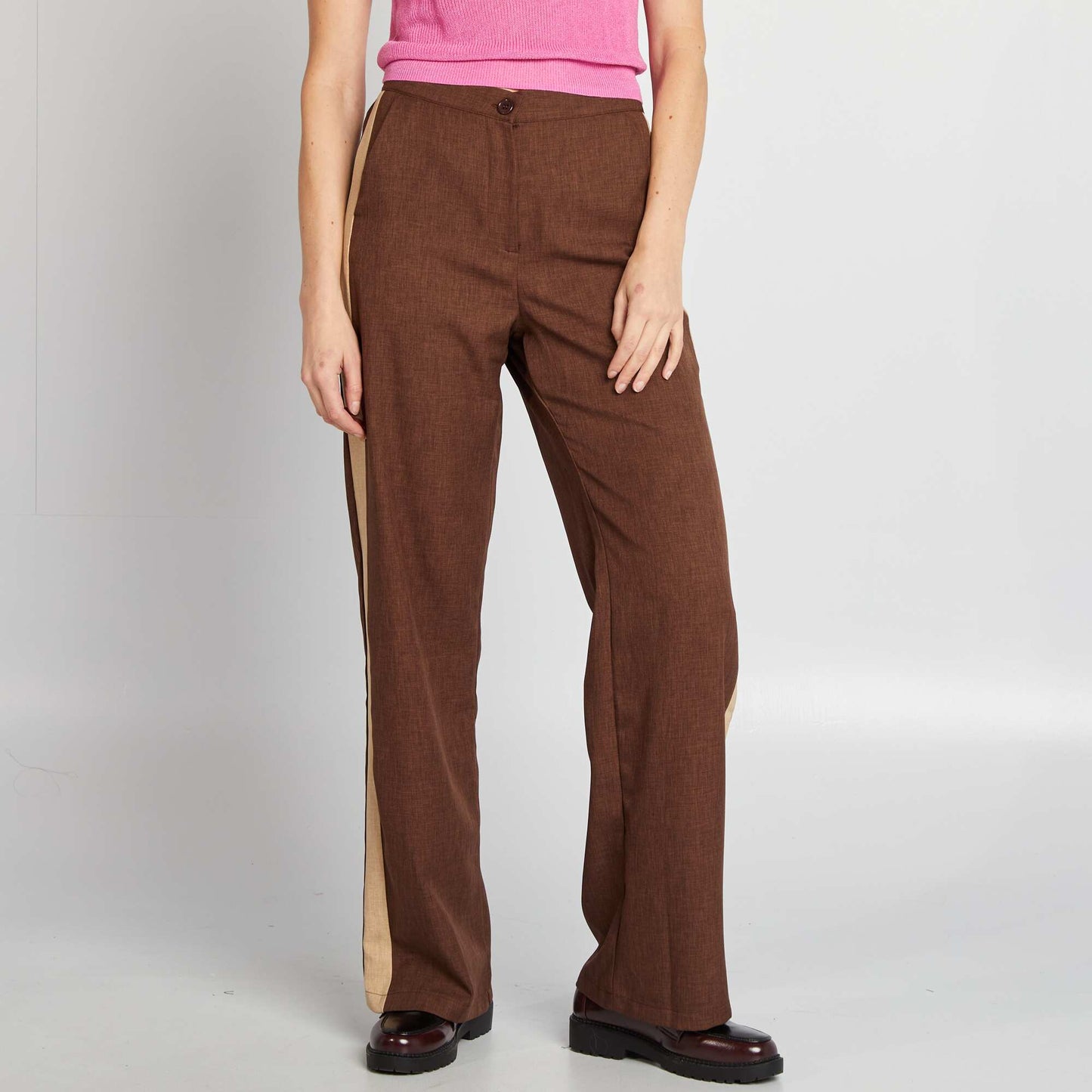 Pantalon city large avec bandes sur les côtés MARRON