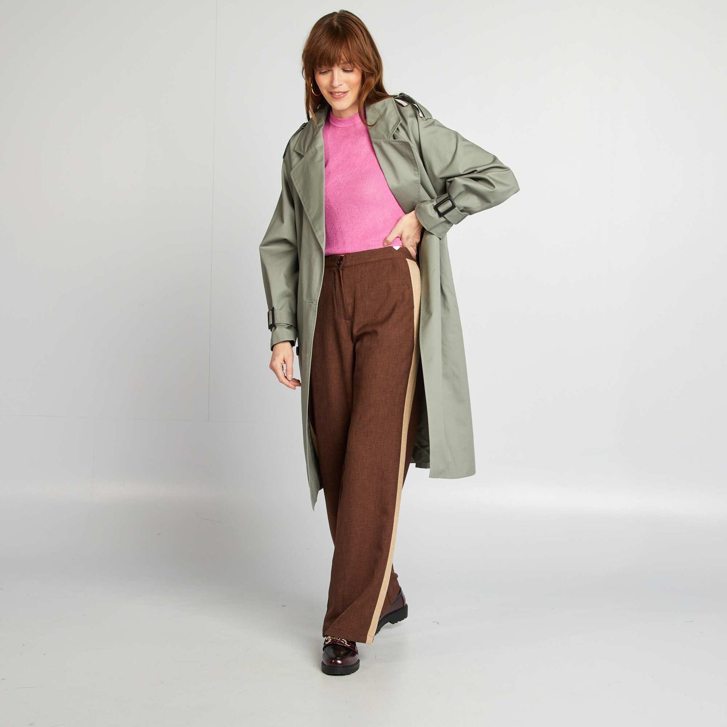 Pantalon city large avec bandes sur les côtés MARRON