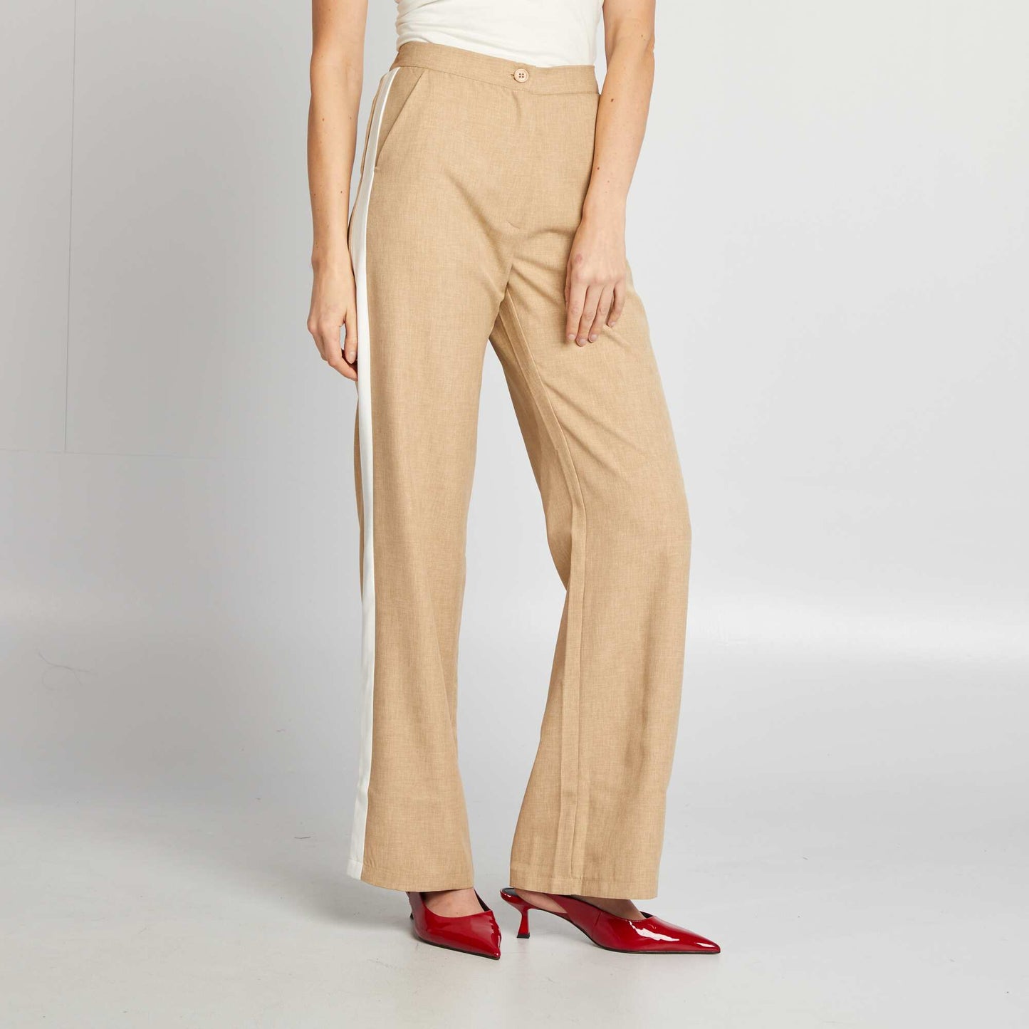 Pantalon city large avec bandes sur les côtés BEIGE
