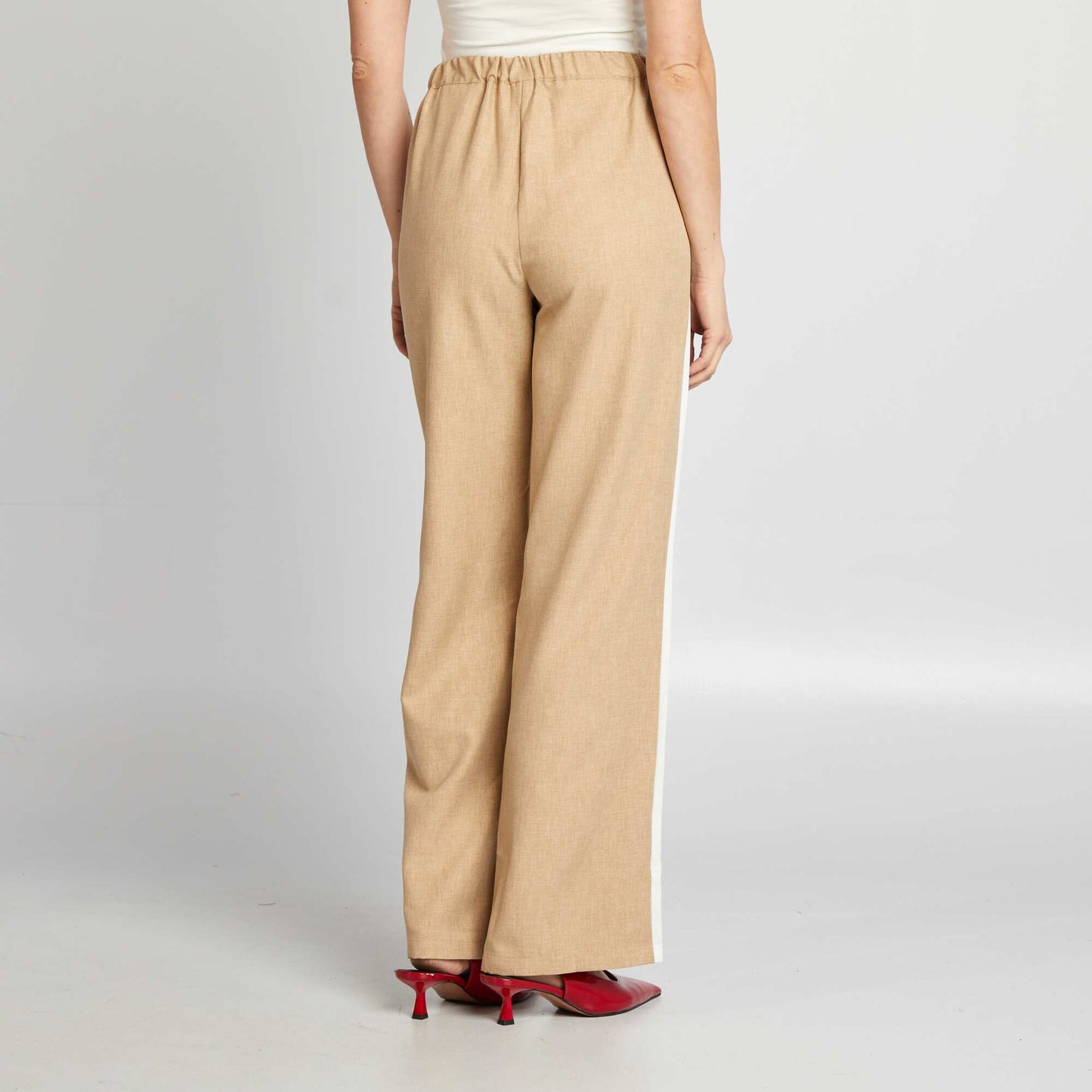 Pantalon city large avec bandes sur les côtés BEIGE