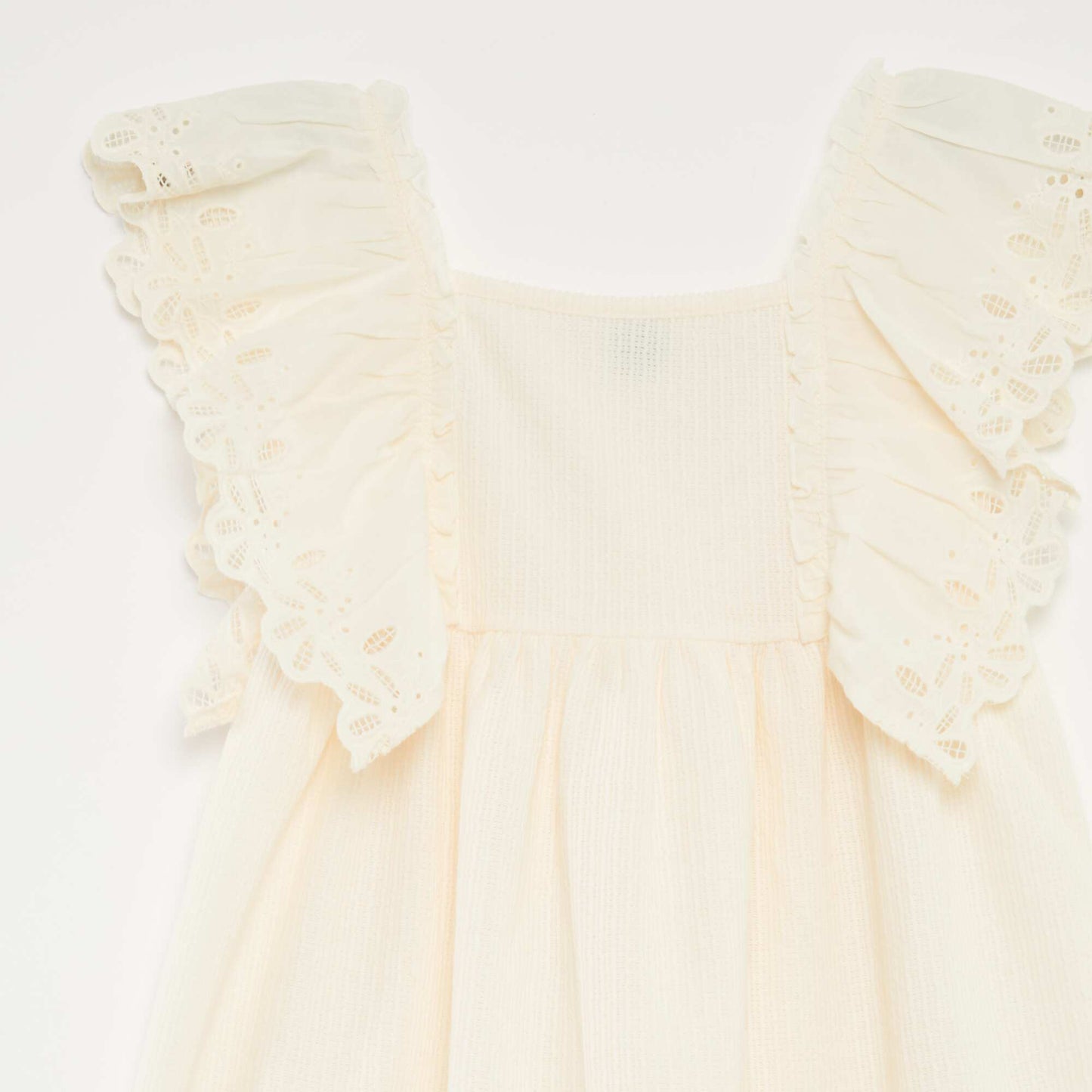 Robe en maille fantaisie avec volants BLANC
