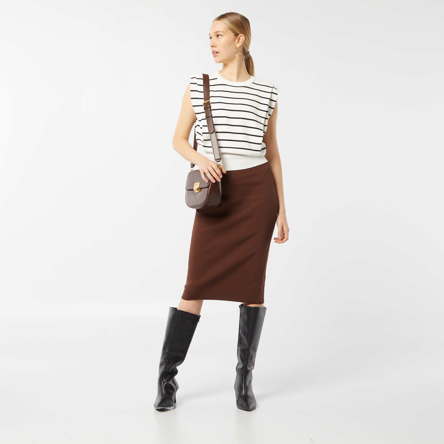 Jupe midi moulante MARRON