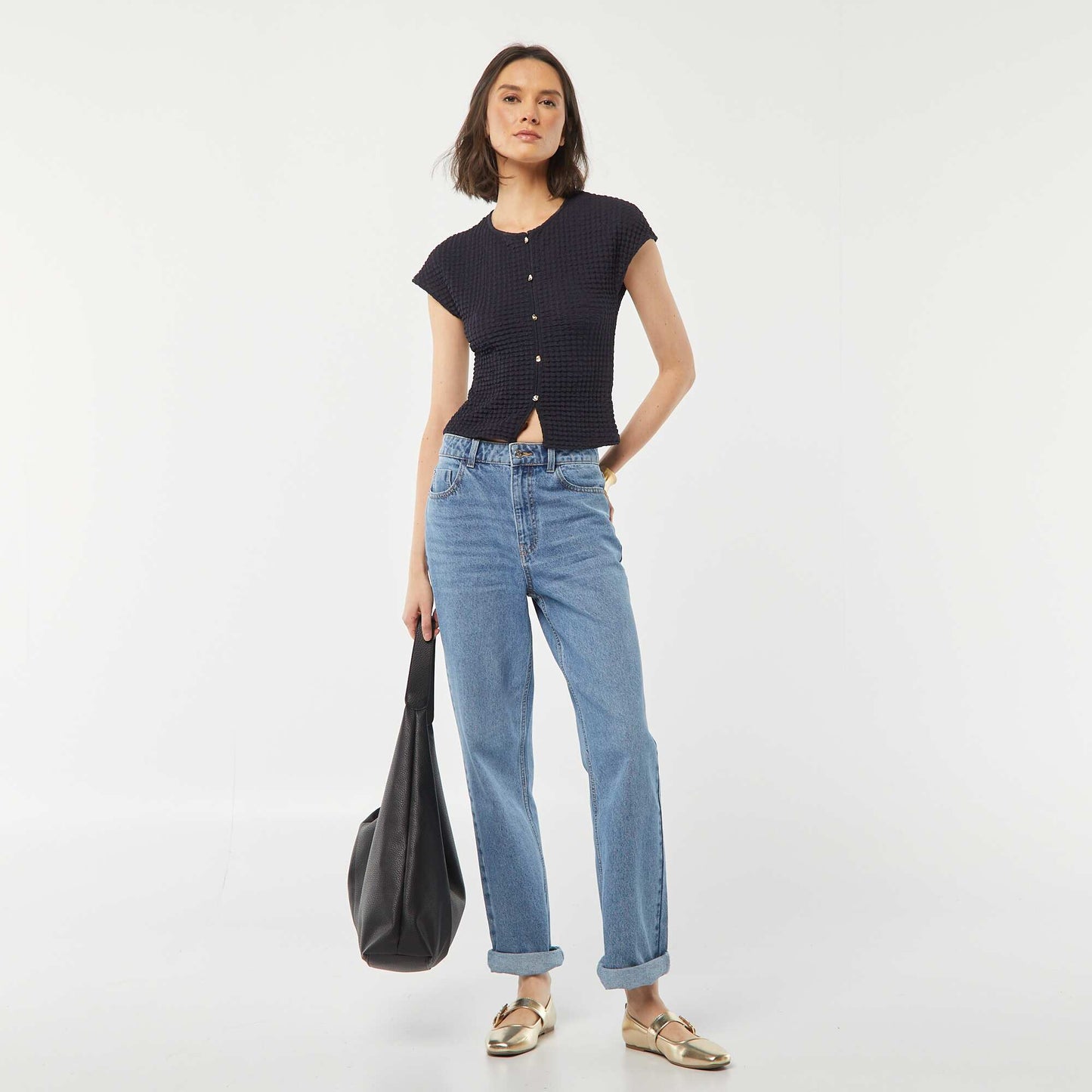 T-shirt en maille gaufrée BLEU