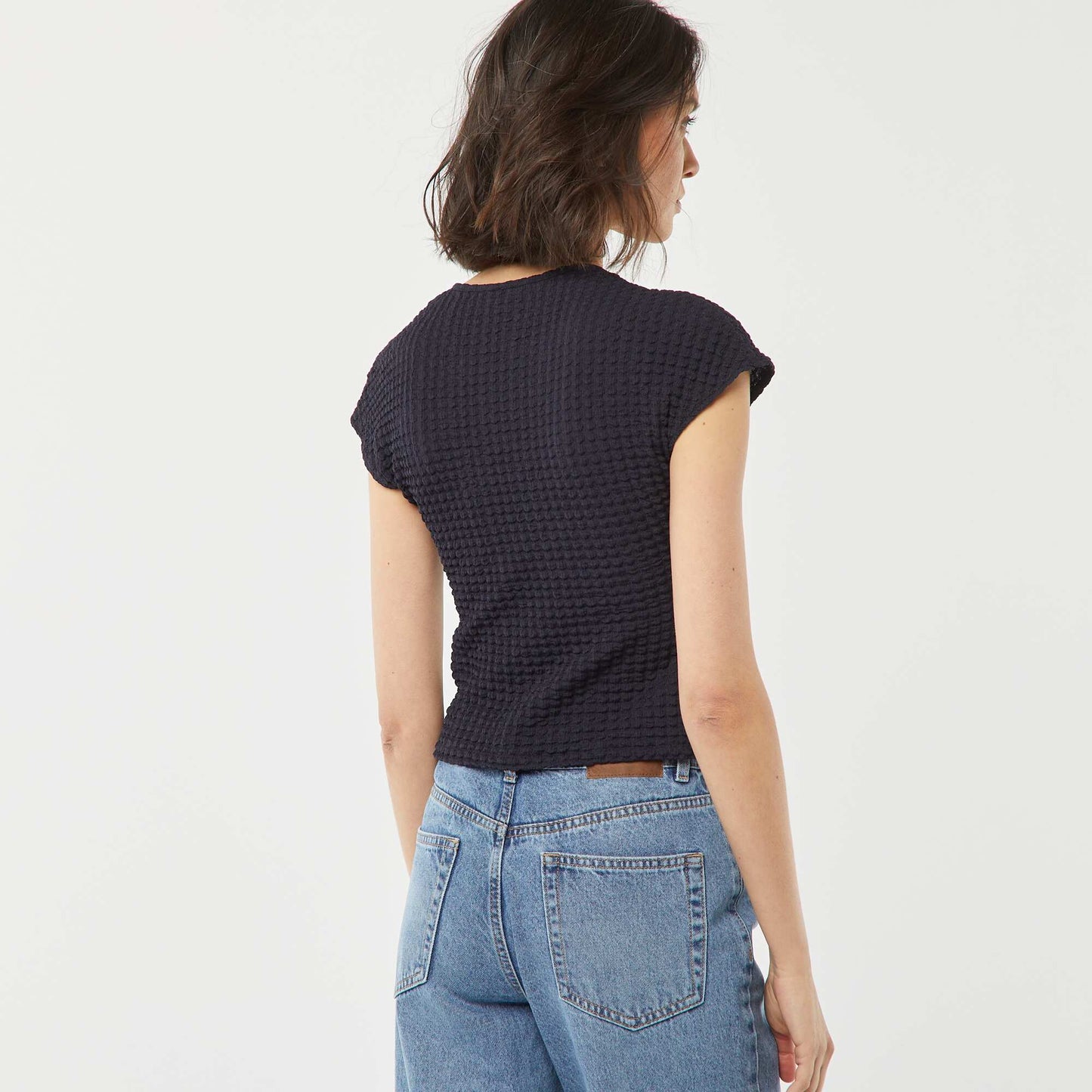 T-shirt en maille gaufrée BLEU