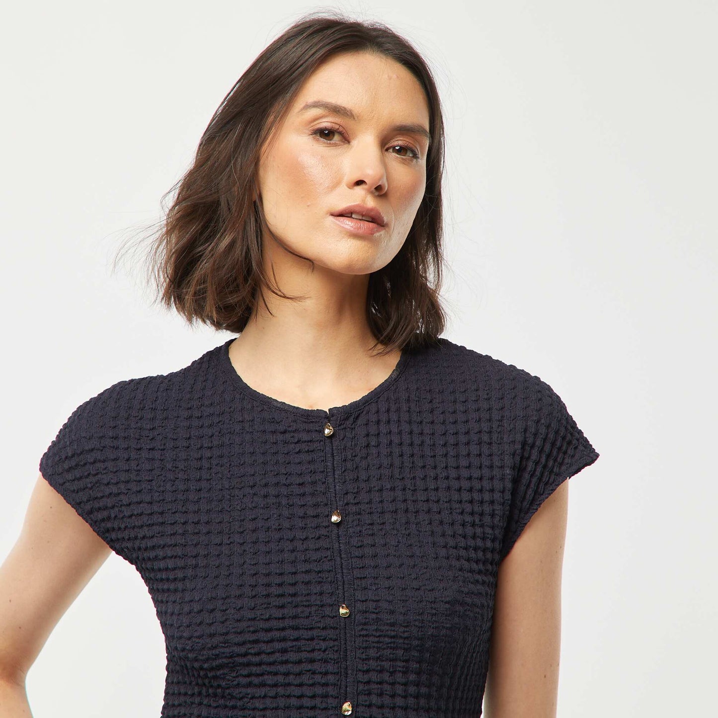 T-shirt en maille gaufrée BLEU