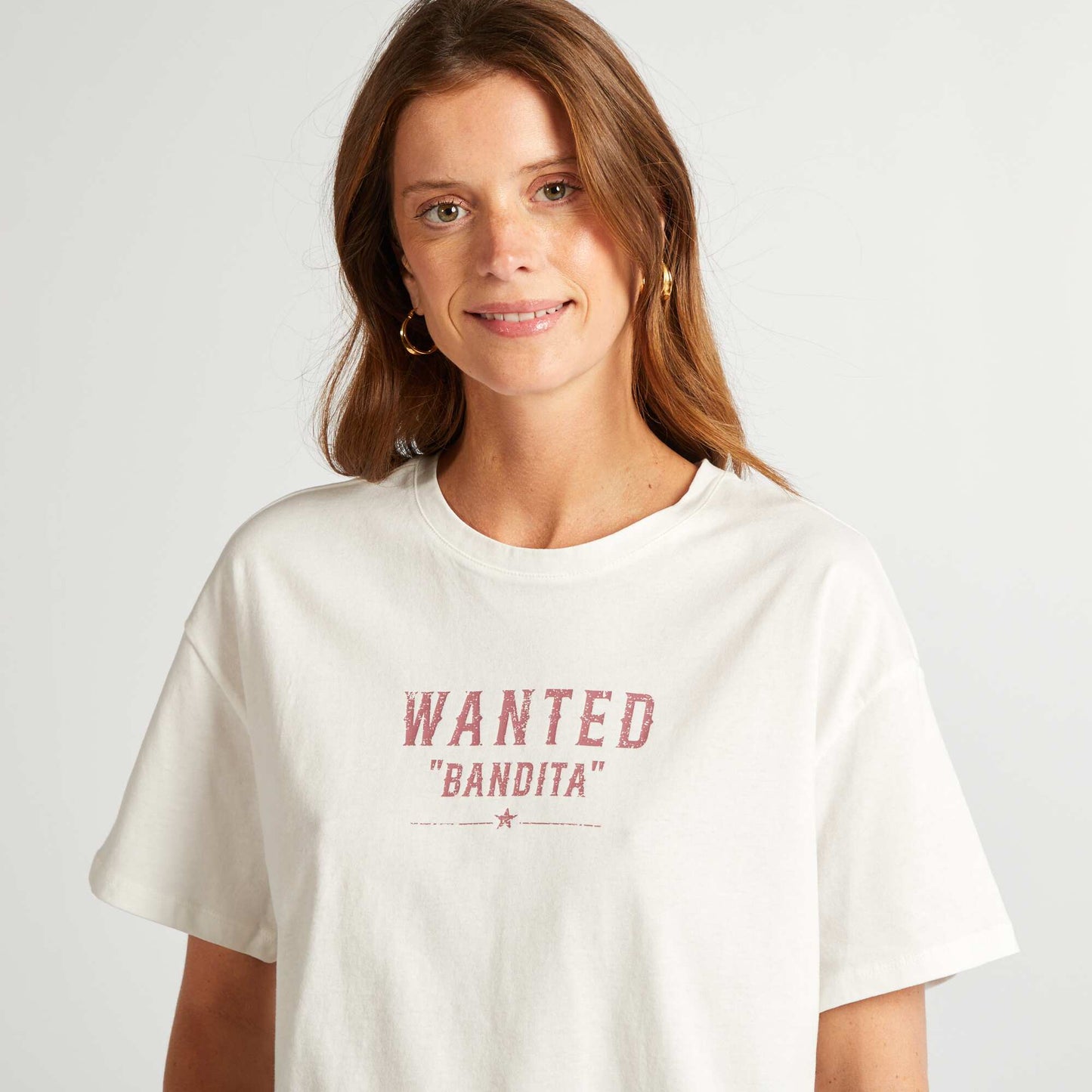 T-shirt à manches courtes à message BEIGE