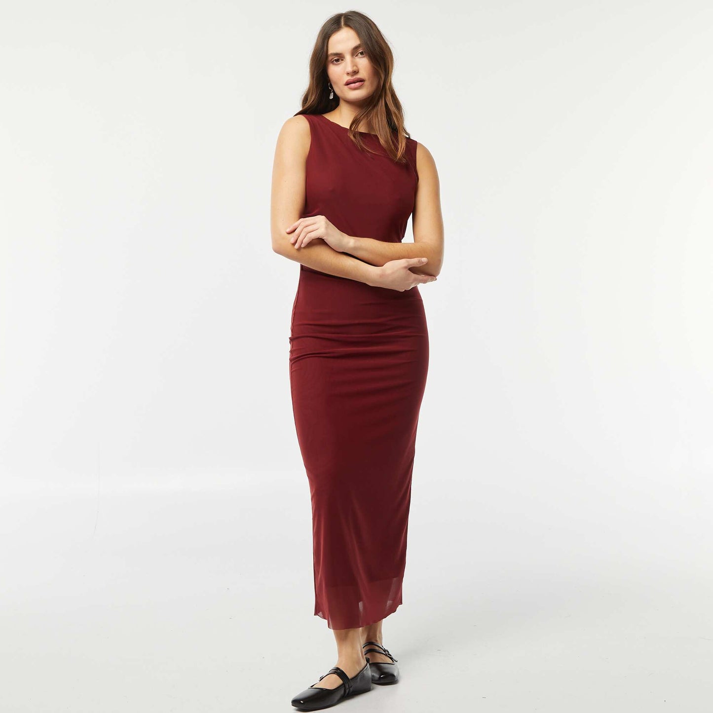 Robe longue en mesh drapée ROUGE