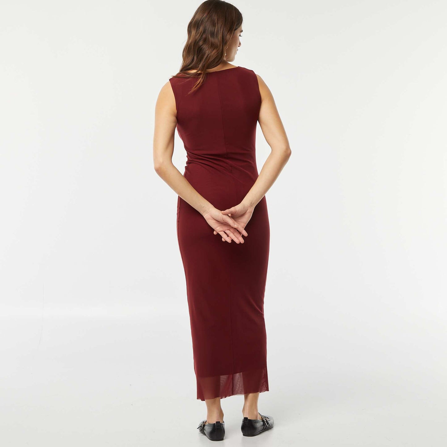 Robe longue en mesh drapée ROUGE