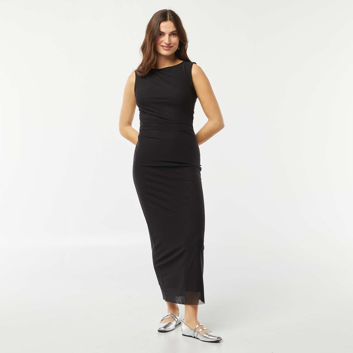 Robe longue en mesh drapée NOIR