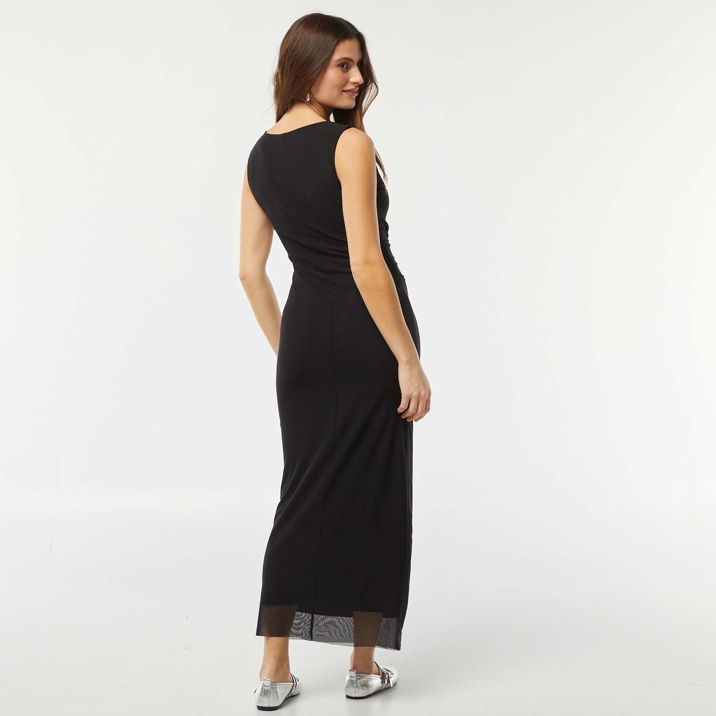 Robe longue en mesh drapée NOIR