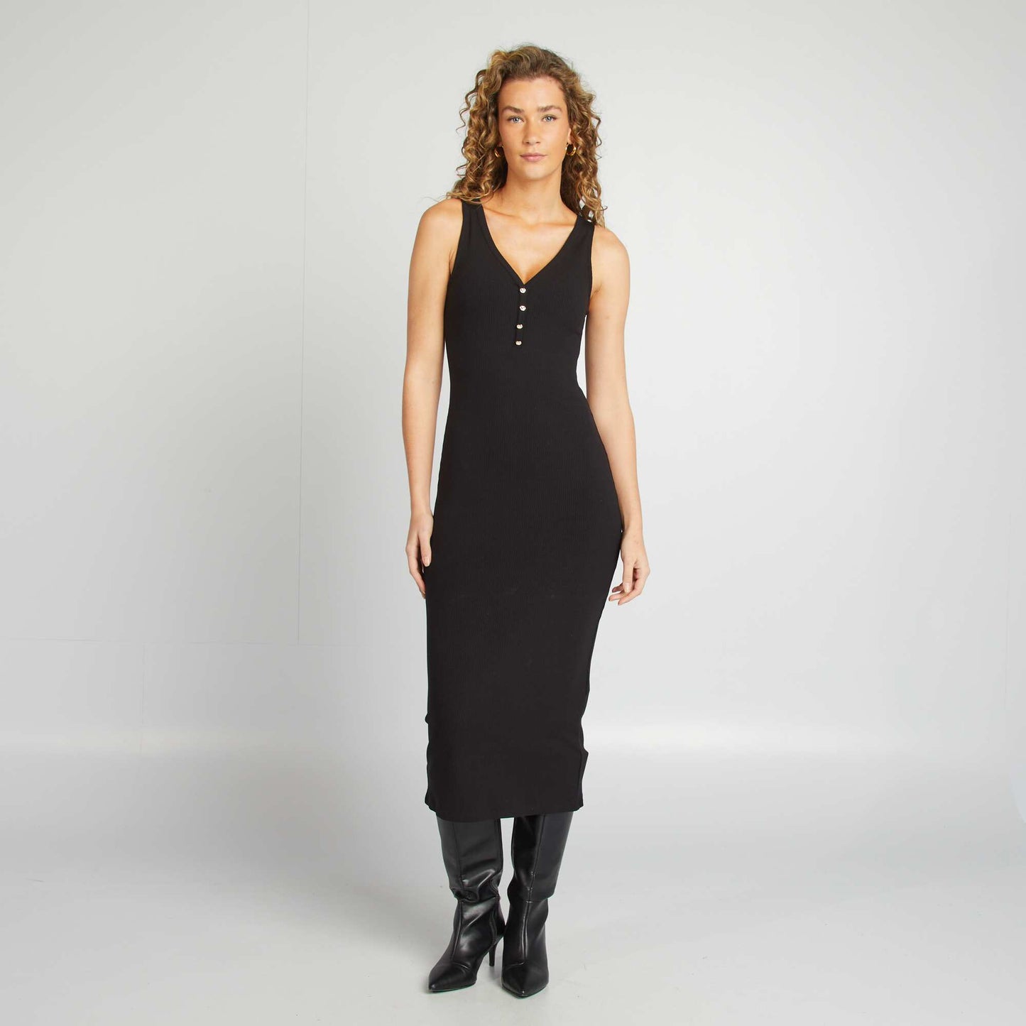 Robe midi côtelée NOIR