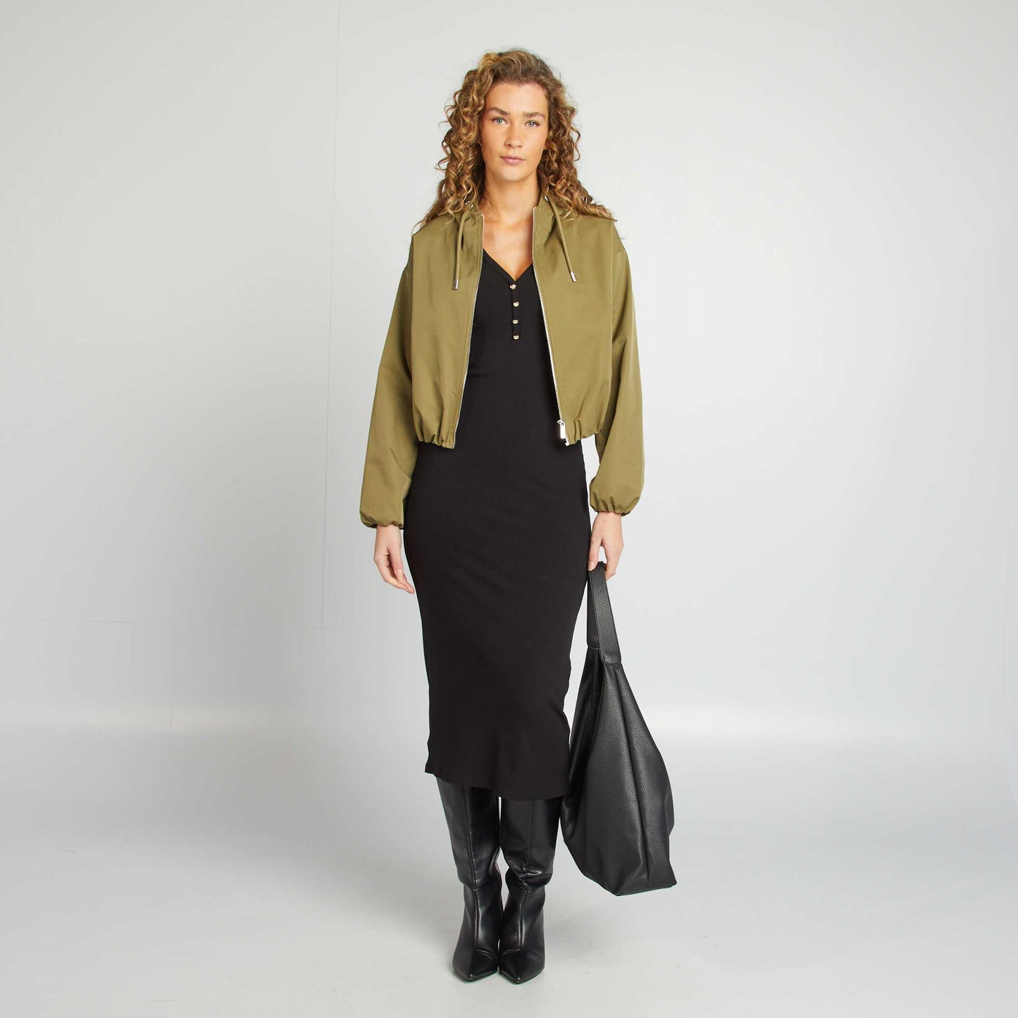 Robe midi côtelée NOIR