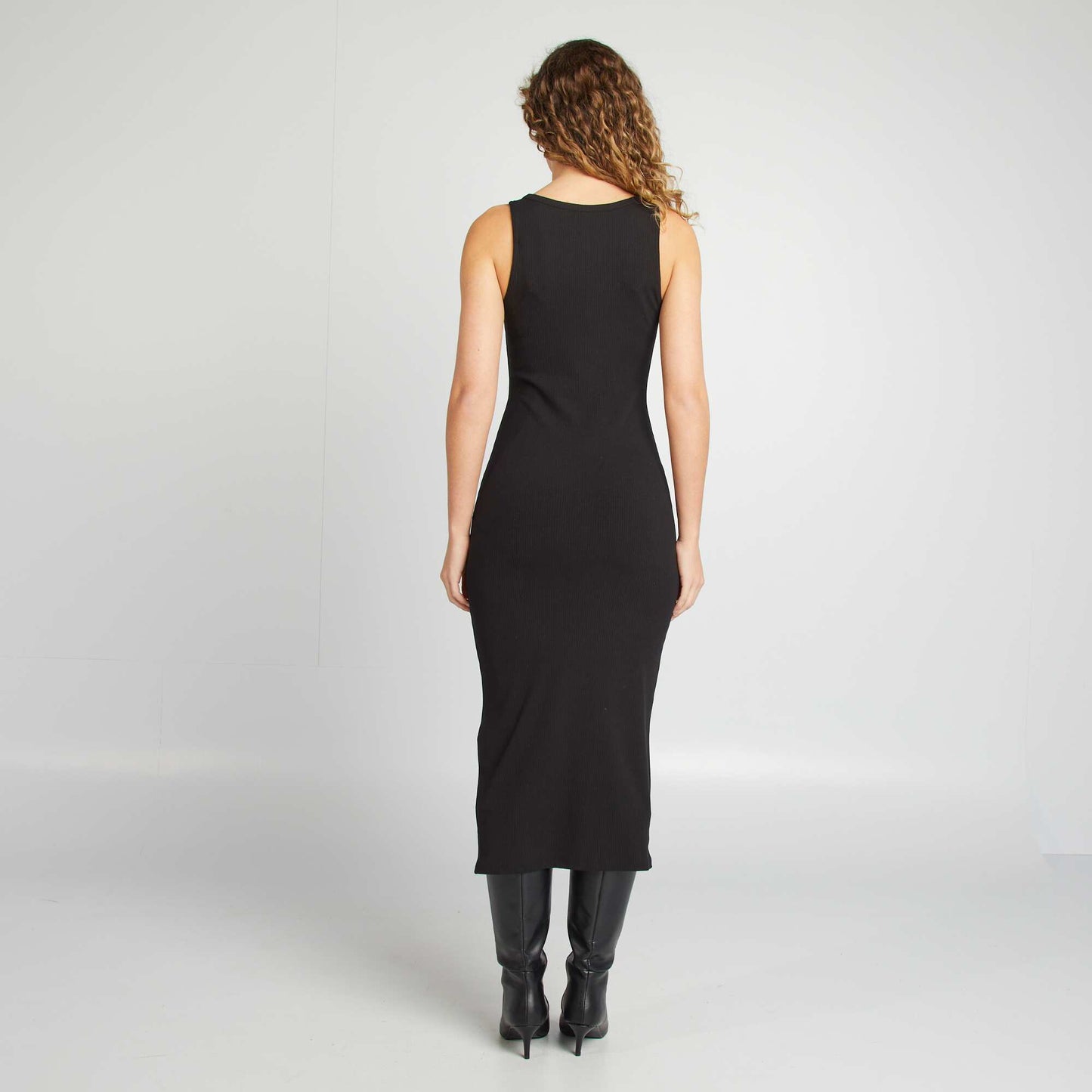 Robe midi côtelée NOIR