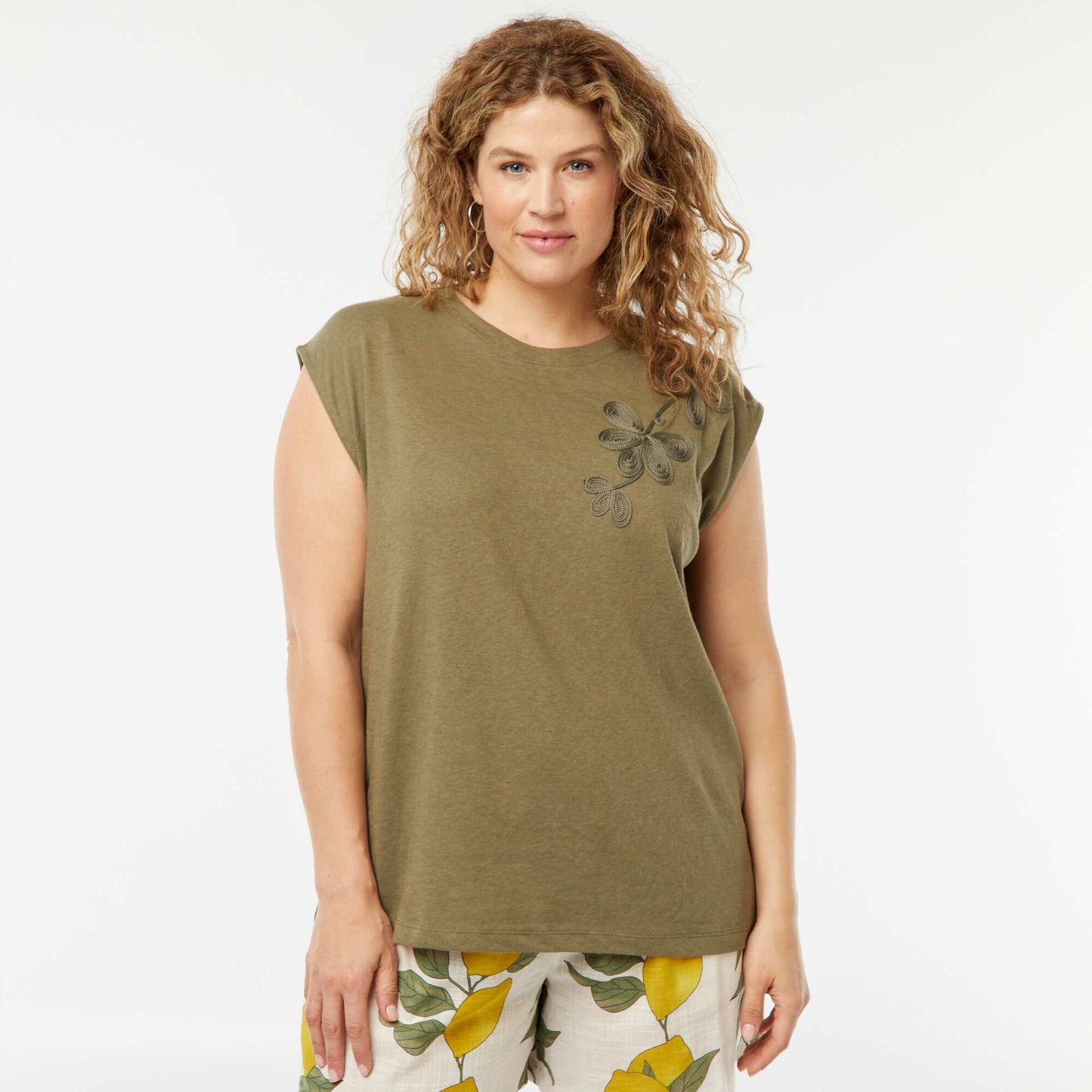 T-shirt à manches courtes brodé KAKI