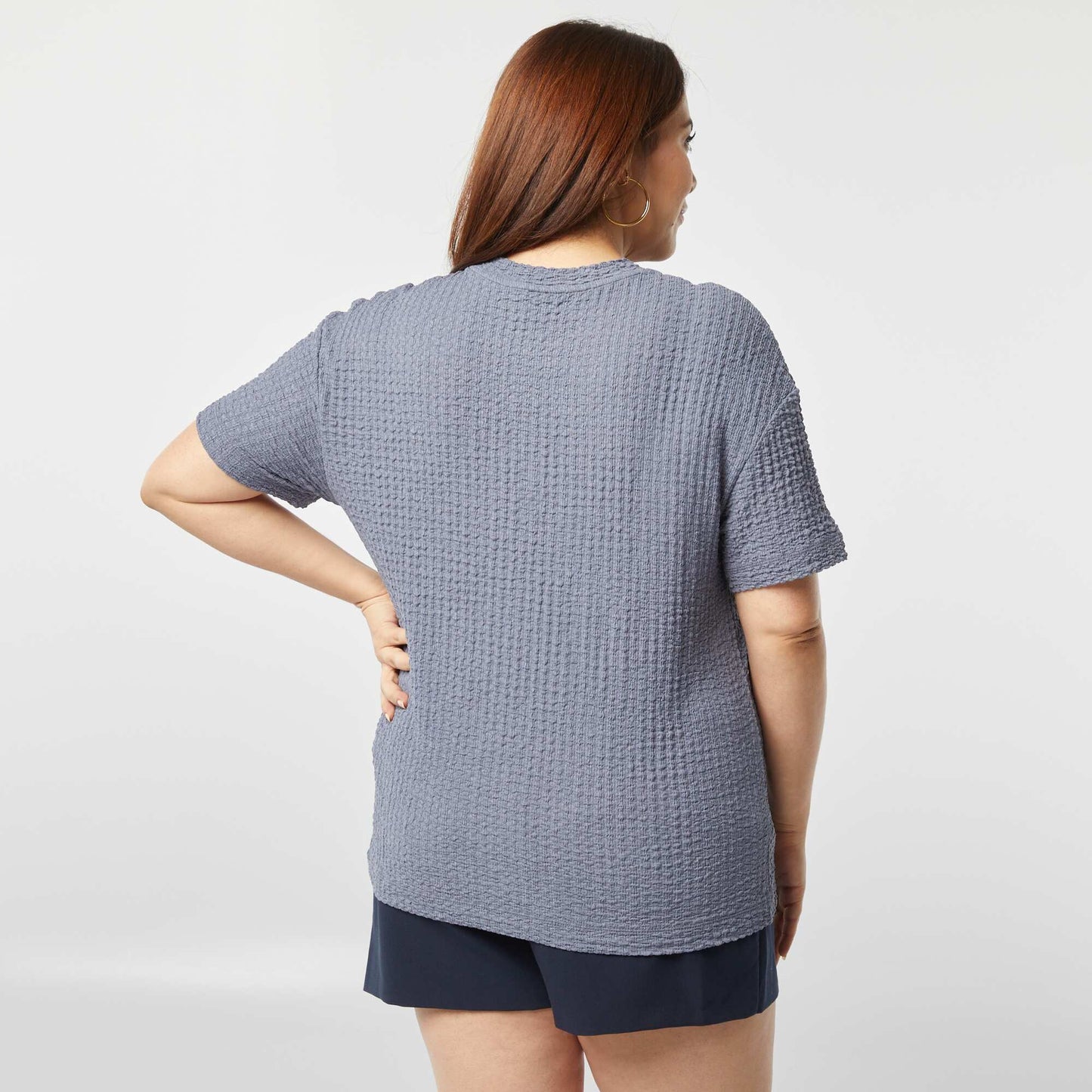Tee-shirt large en maille gaufrée BLEU GRIS