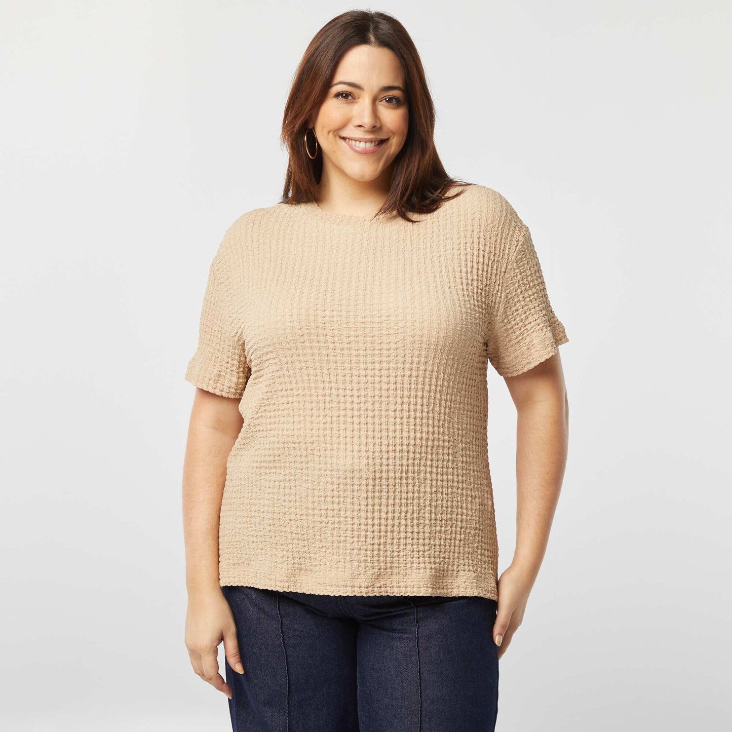 Tee-shirt large en maille gaufrée BEIGE