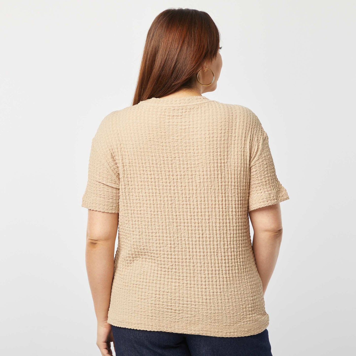 Tee-shirt large en maille gaufrée BEIGE