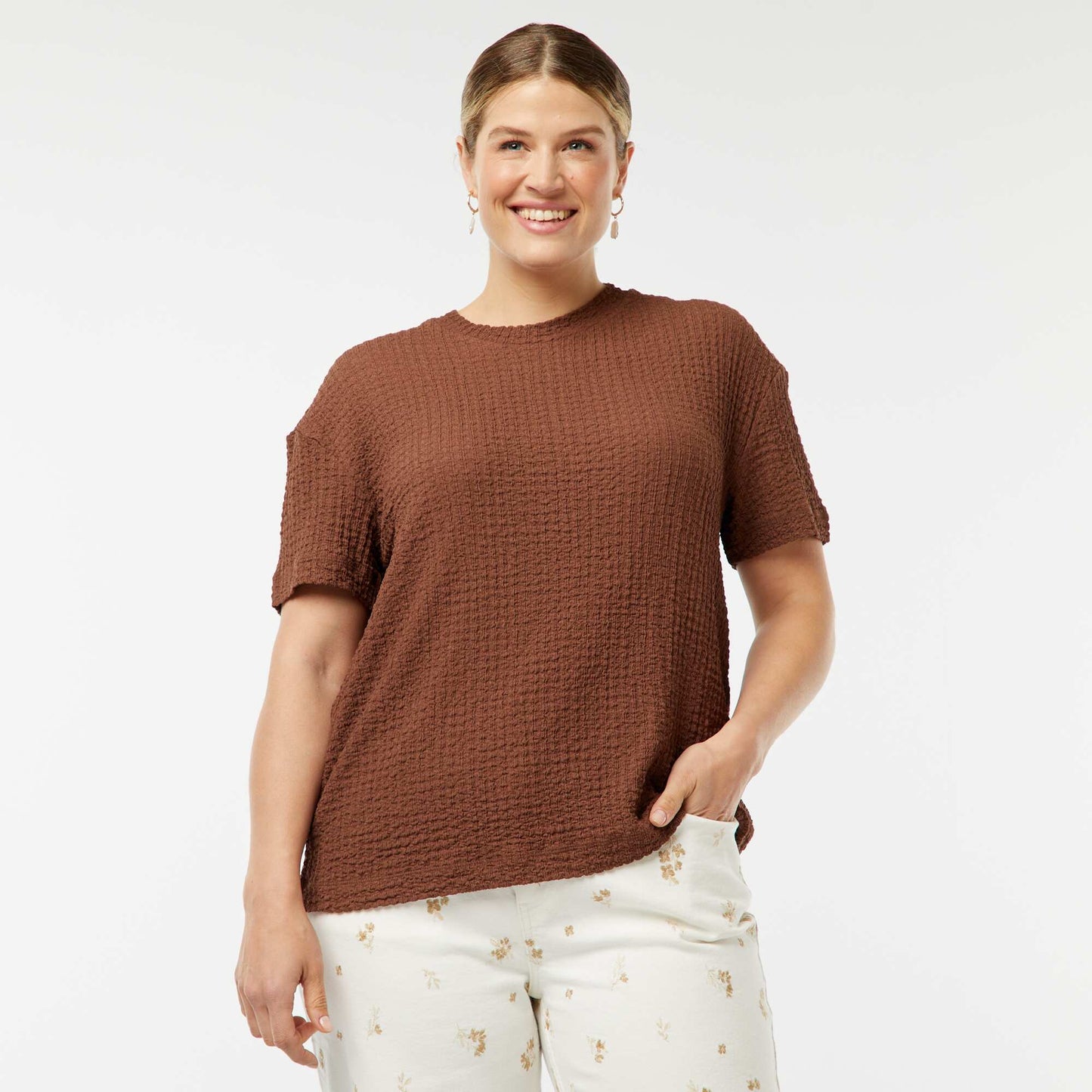 Tee-shirt large en maille gaufrée MARRON