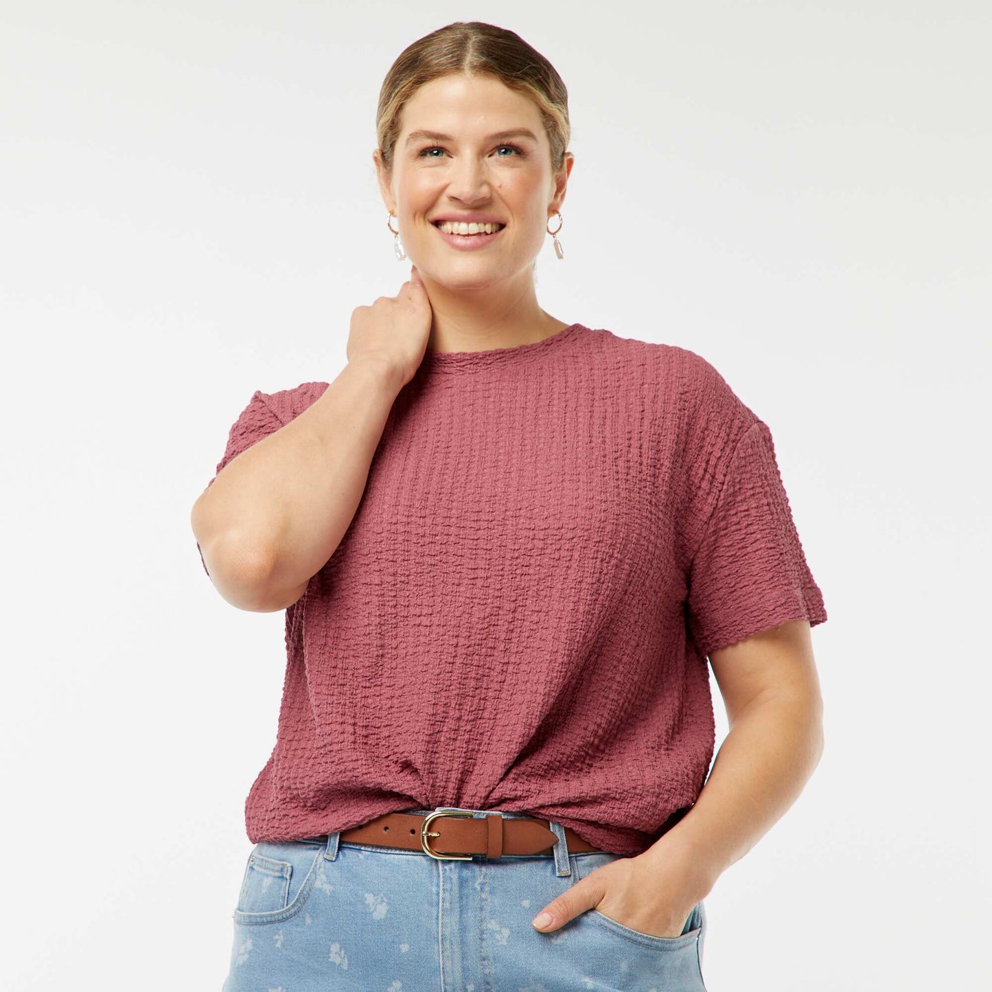 Tee-shirt large en maille gaufrée ROSE