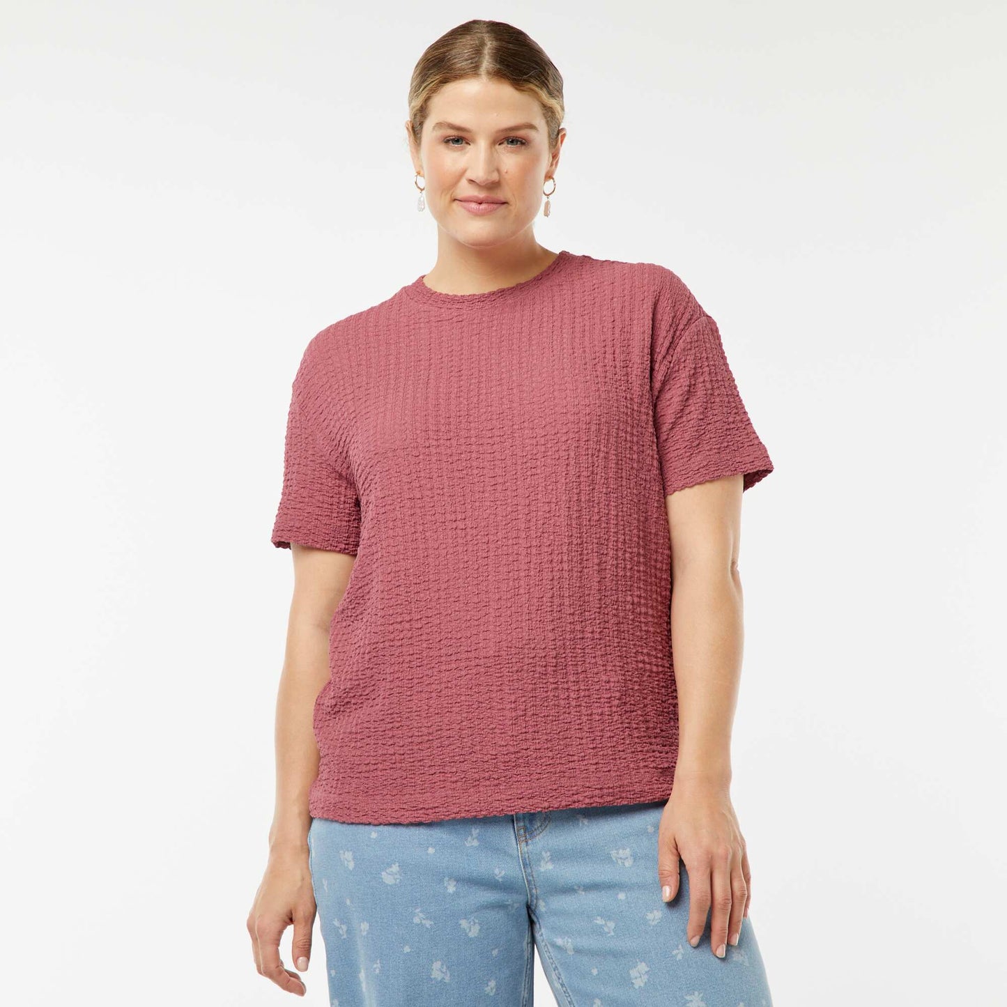 Tee-shirt large en maille gaufrée ROSE
