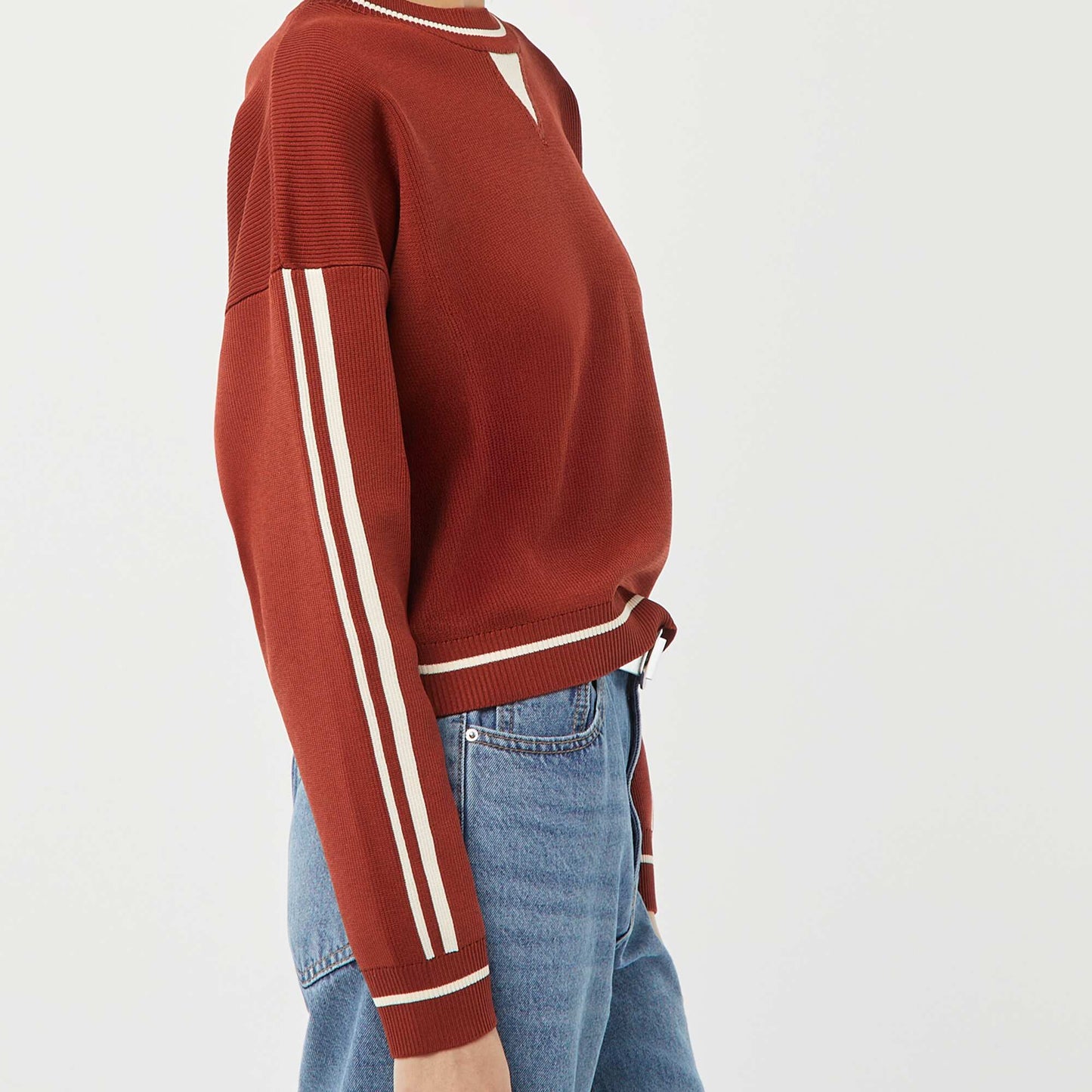 Pull en fine maille côtelée bicolore ROUGE