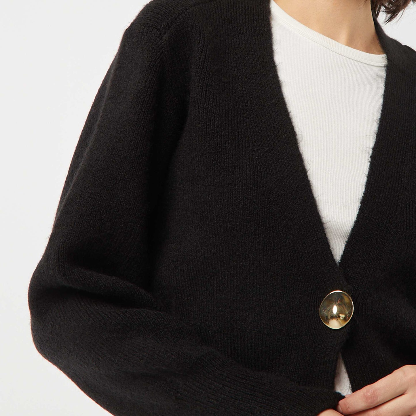 Gilet avec ouverture bouton doré en maille côtelée NOIR