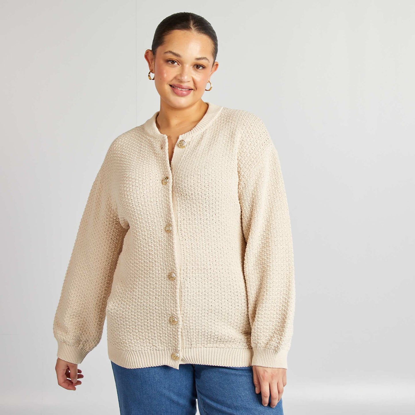 Gilet uni grosse jauge boutons dorés BEIGE