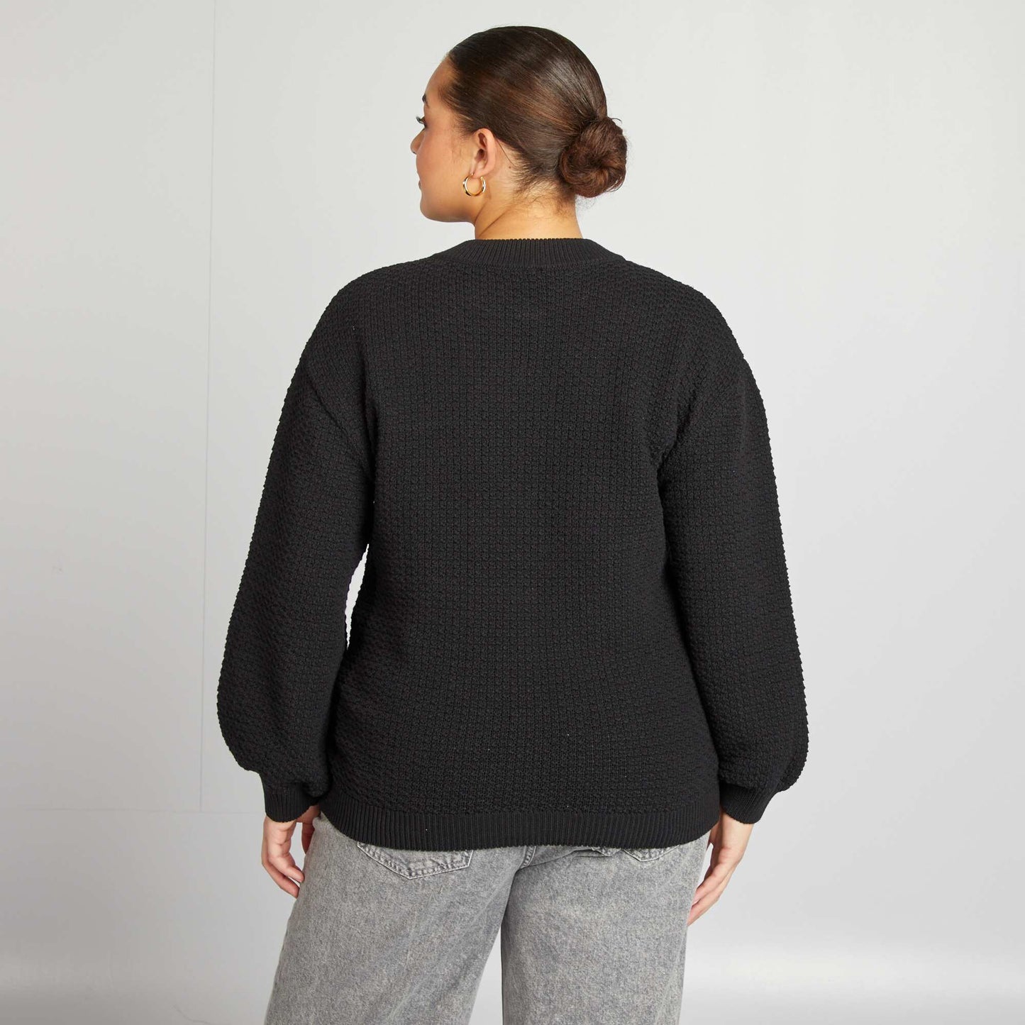 Gilet uni grosse jauge boutons dorés NOIR