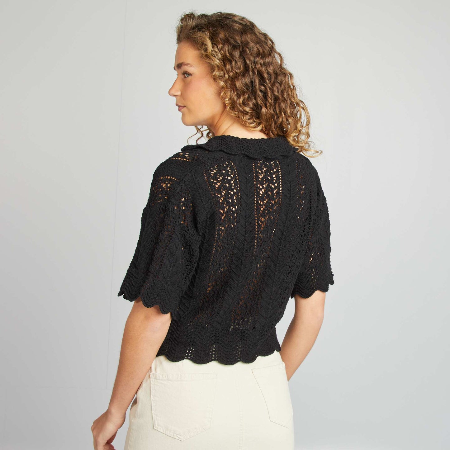 Pull ajouré col polo NOIR